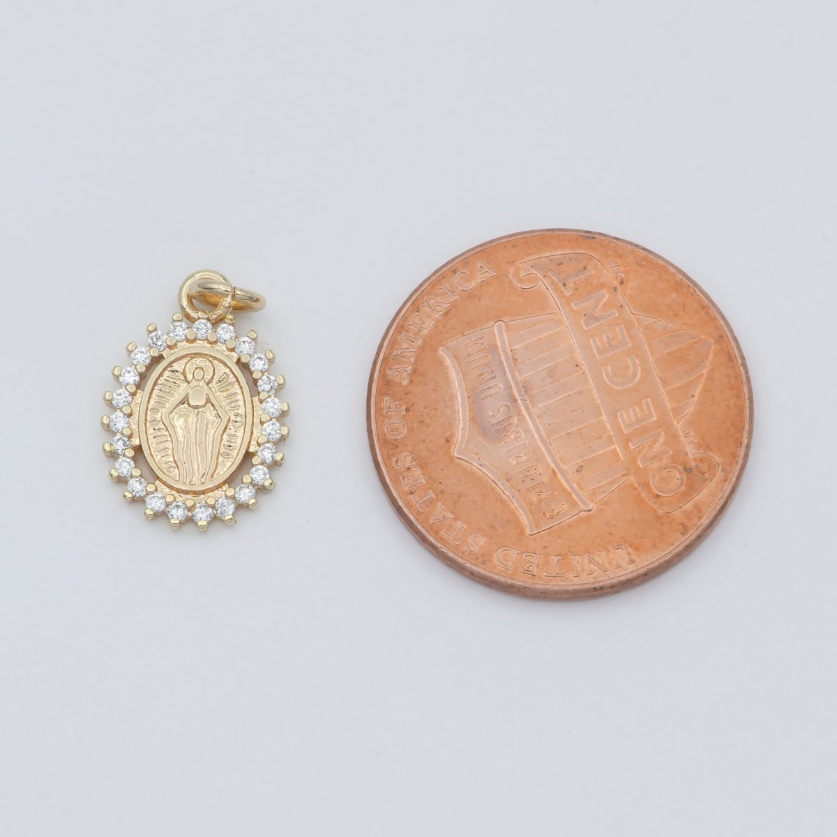 18K Gold Filled Religious Virgin Mary CZ Outline Oval Mini Charm | C005 - DLUXCA