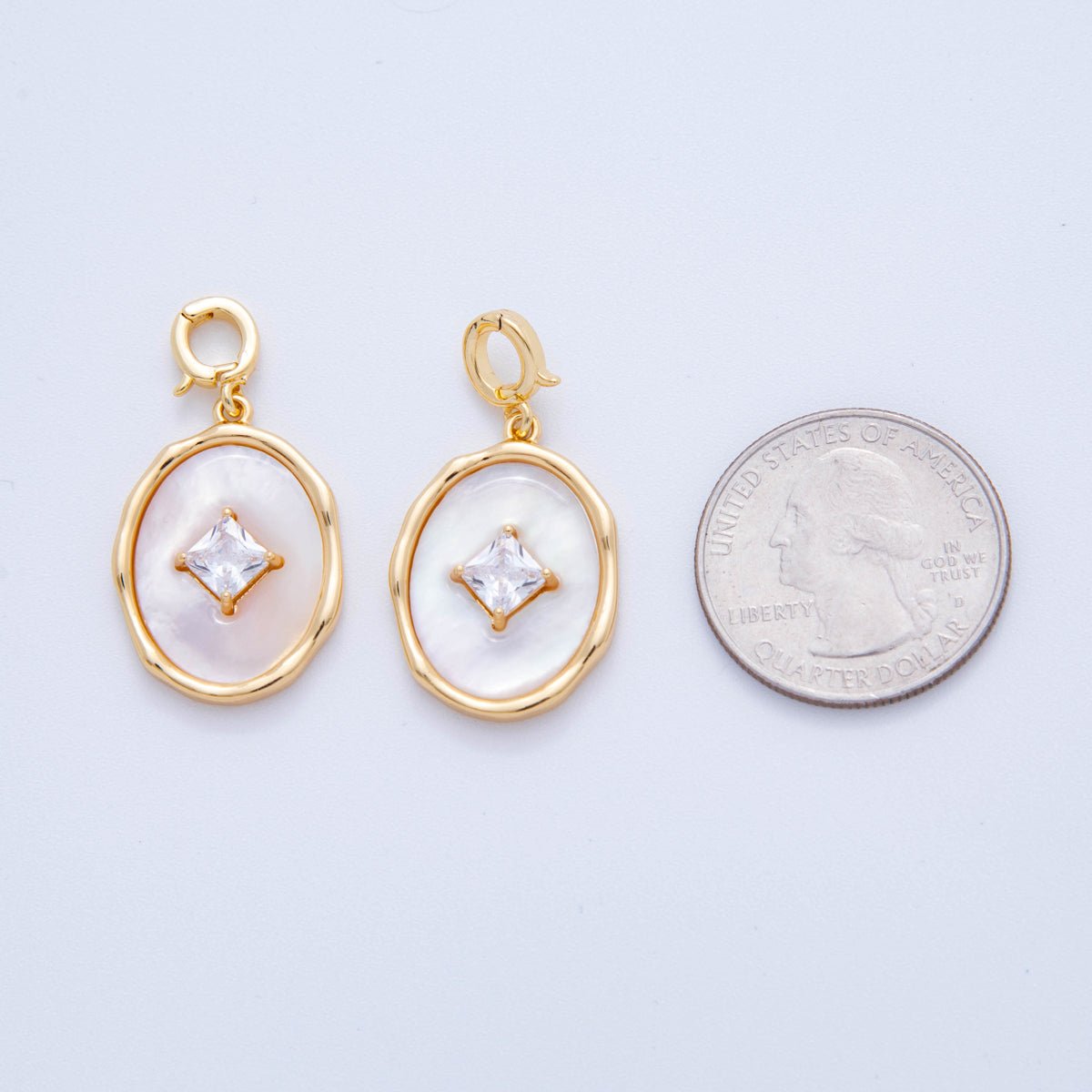 18K Gold Filled Rhombus CZ White Enamel Molten Oval Latch Snap Bail Pendant | AH758 - DLUXCA