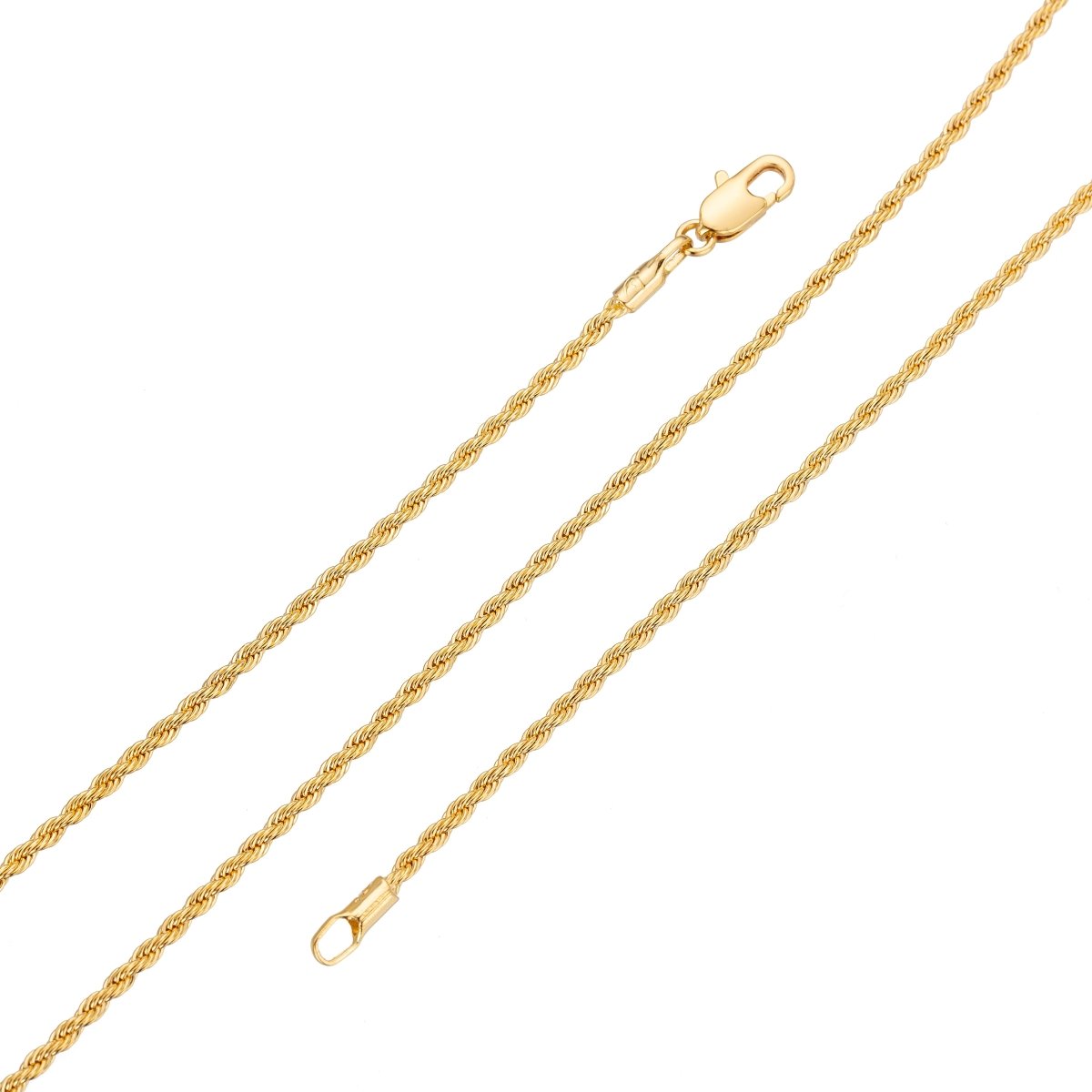 24K Gold Filled Rope Chain Necklace, 23.5 inch Rope Finished Necklace For Jewelry Making, Dainty 2.3mm Width Rope Necklace w/ Lobster Clasps | CN-072