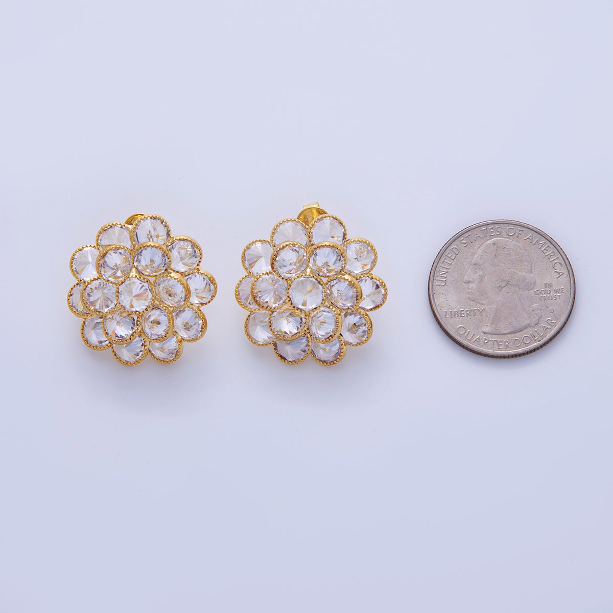 18K Gold Filled Round Petal Flower Micro Paved CZ Stud Earrings | AI290 AI291 - DLUXCA