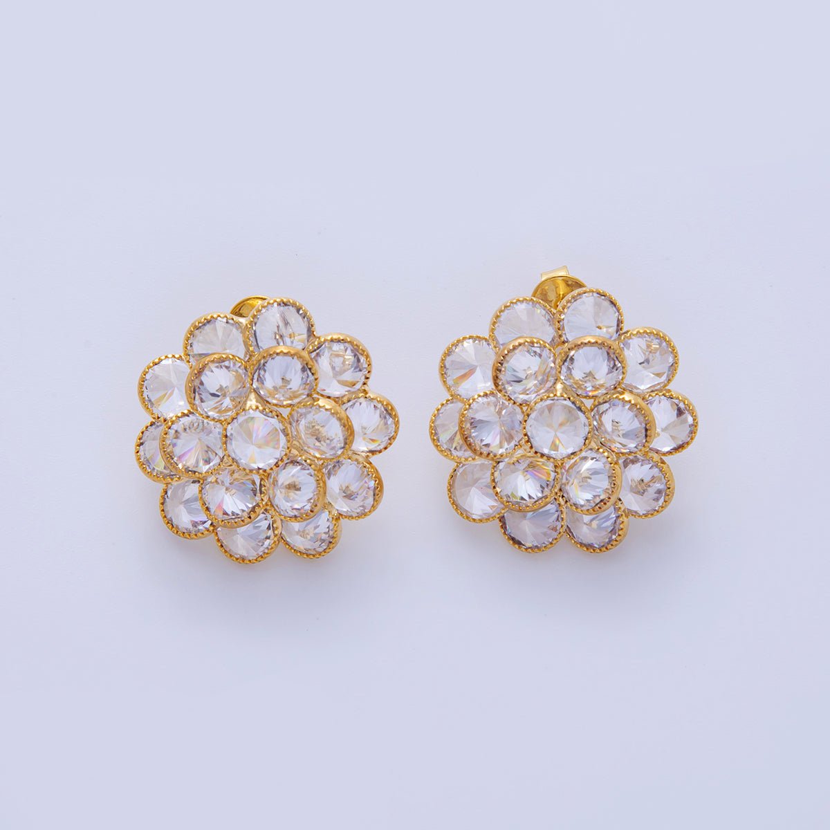 18K Gold Filled Round Petal Flower Micro Paved CZ Stud Earrings | AI290 AI291 - DLUXCA