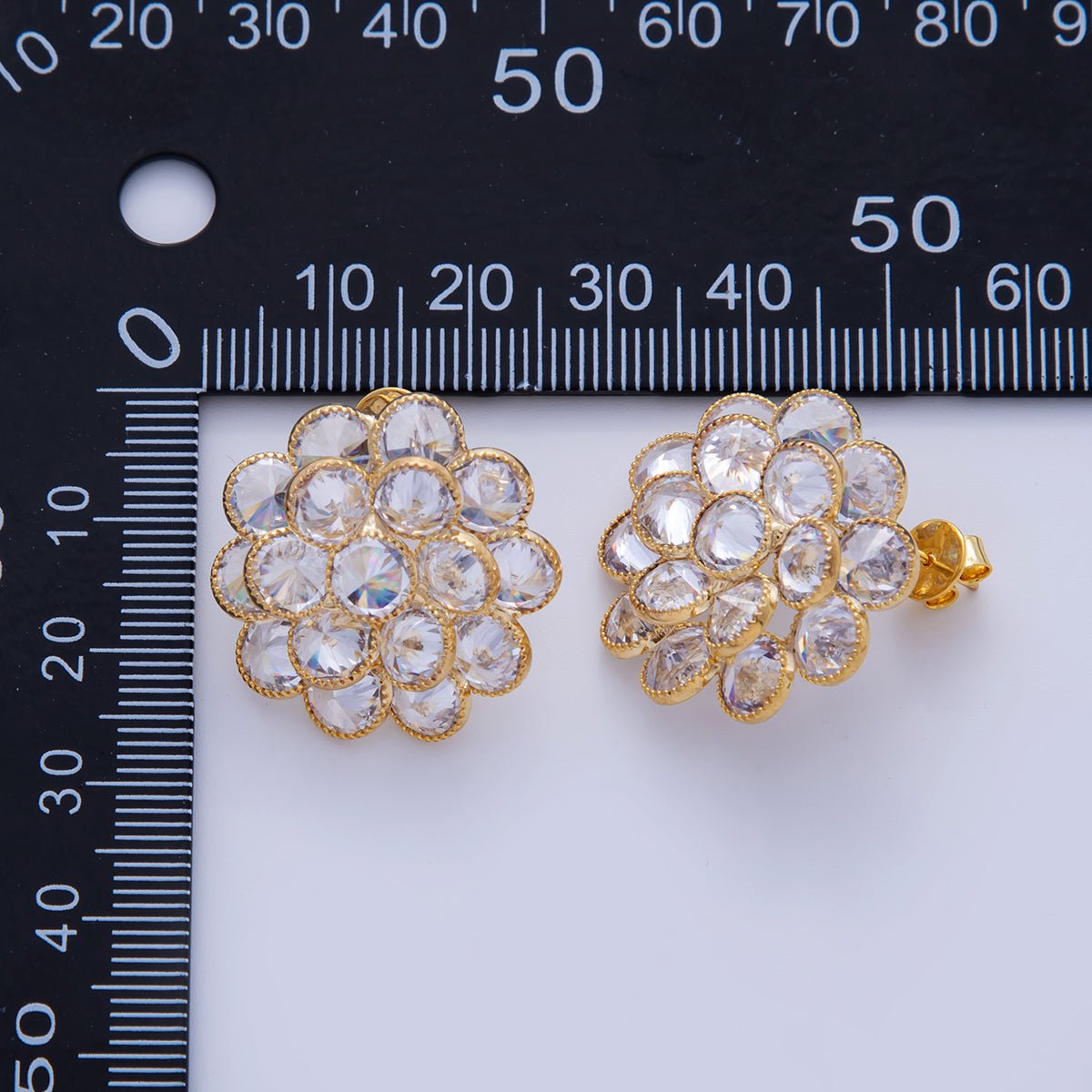 18K Gold Filled Round Petal Flower Micro Paved CZ Stud Earrings | AI290 AI291 - DLUXCA
