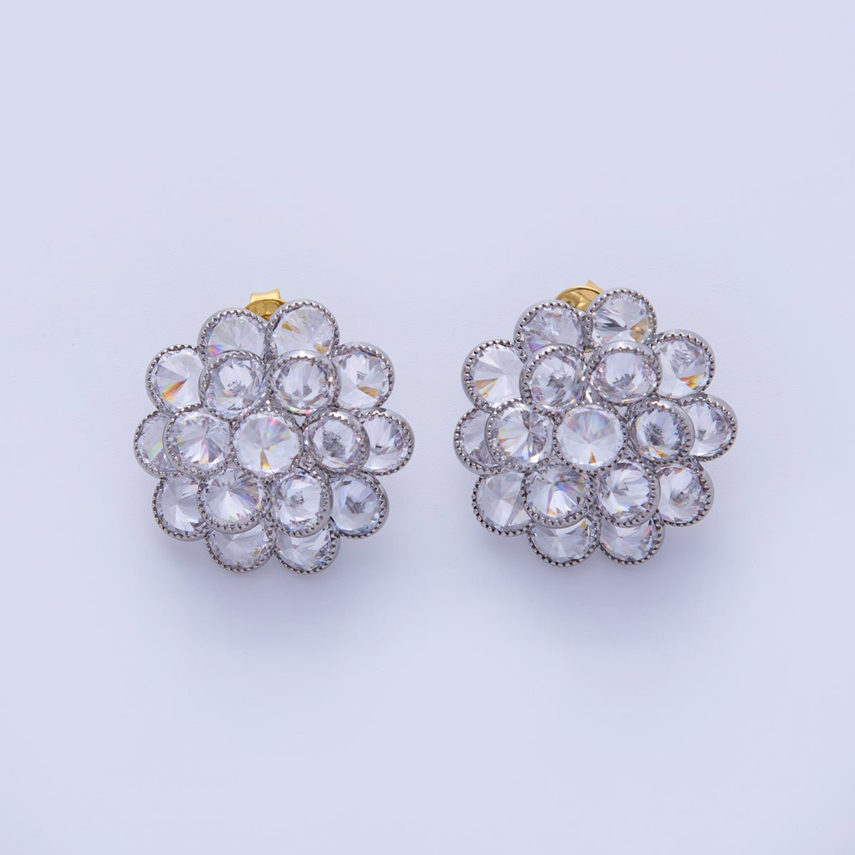 18K Gold Filled Round Petal Flower Micro Paved CZ Stud Earrings | AI290 AI291 - DLUXCA