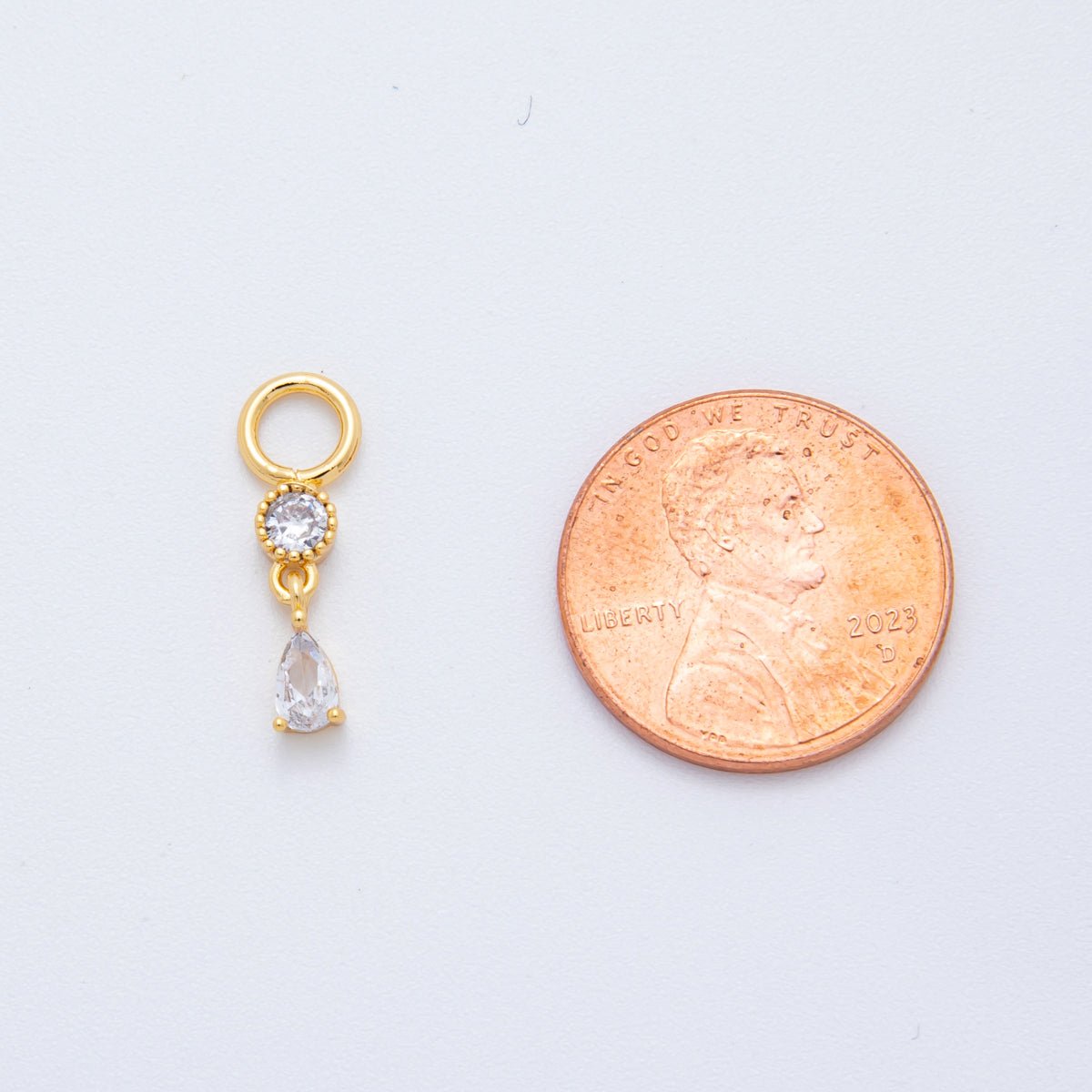 18K Gold Filled Round Teardrop CZ Geometric Add - On Drop Earring Charm | C455 - DLUXCA