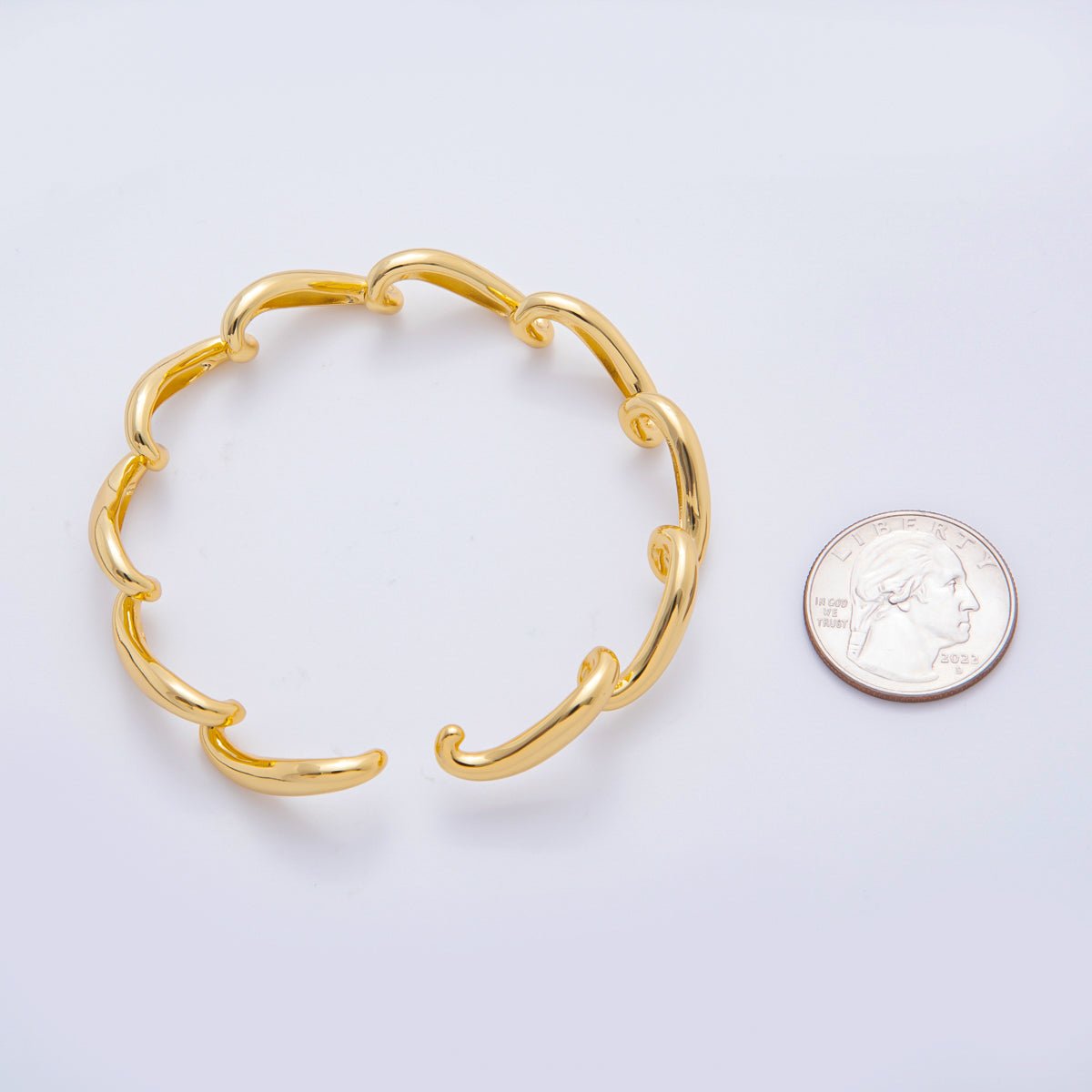 18K Gold Filled Sculptural Abstract Wave Round Cuff Bangle Bracelet in Gold & Silver | WA - A3461 WA - A3462 - DLUXCA