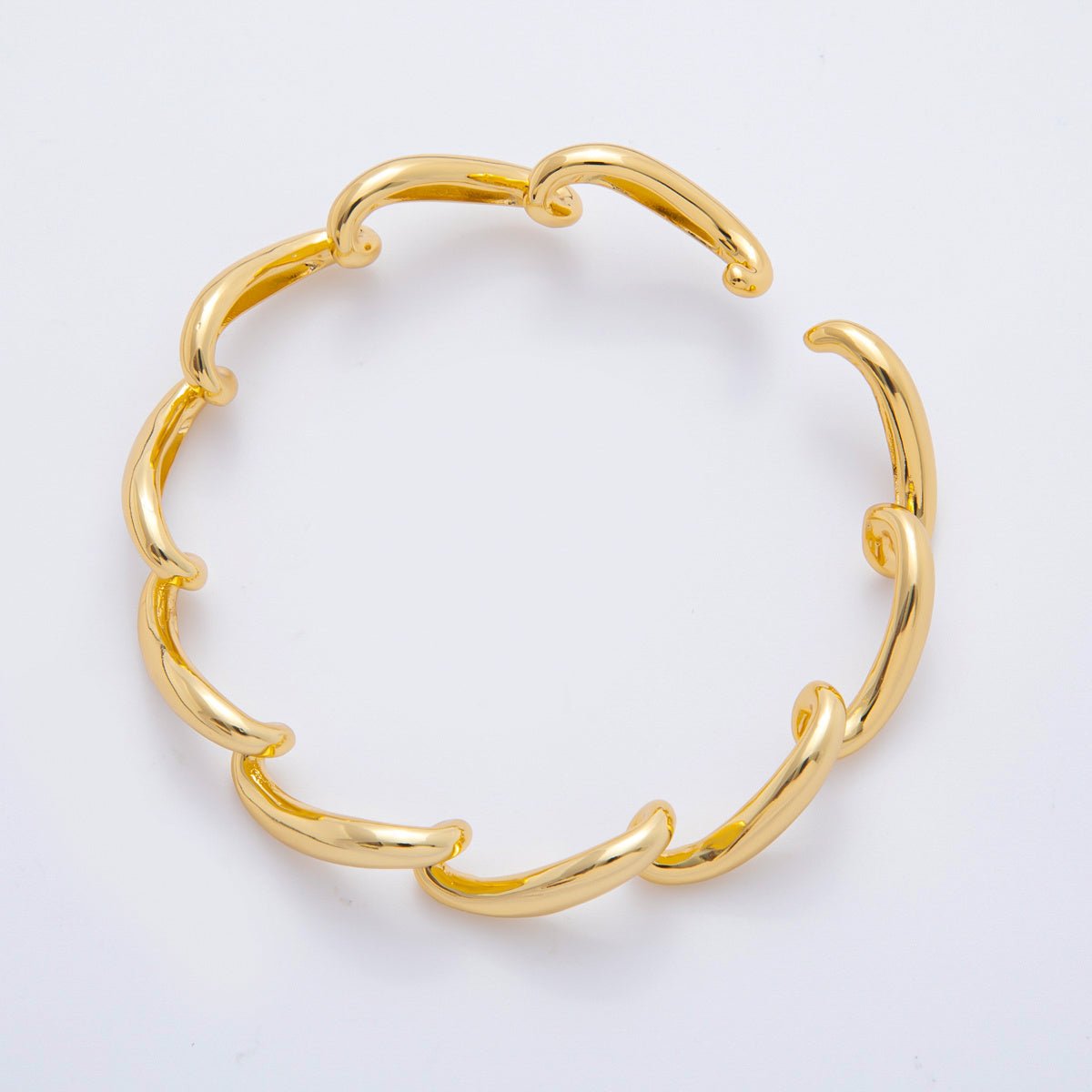 18K Gold Filled Sculptural Abstract Wave Round Cuff Bangle Bracelet in Gold WA - 3462 - DLUXCA