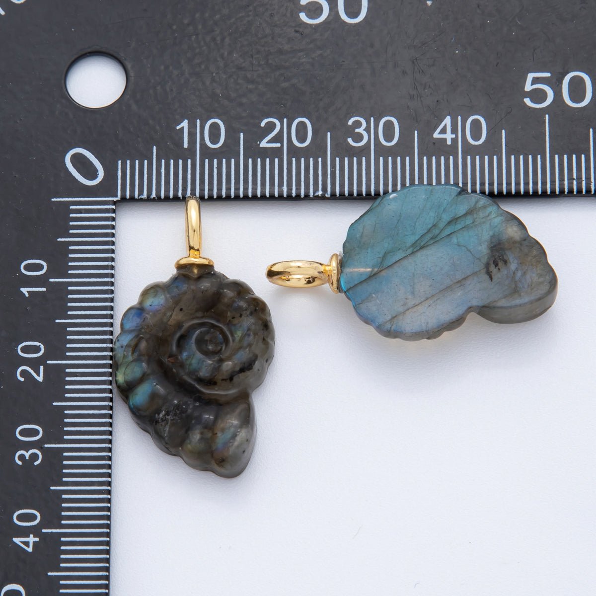 18K Gold Filled Seashell Abalone, Labradorite Gemstone Clam Seashell Drop Charm | AH - 839 - DLUXCA