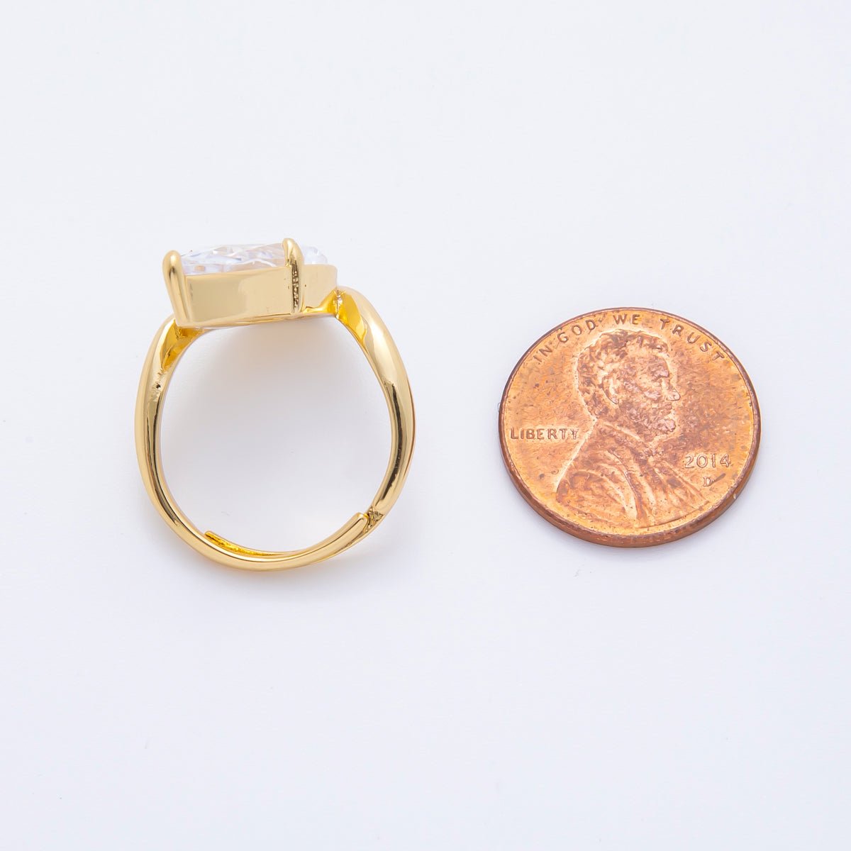 18K Gold Filled Sharp Teardrop CZ Round Adjustable Ring in Pink & Clear | O - A2208 - DLUXCA