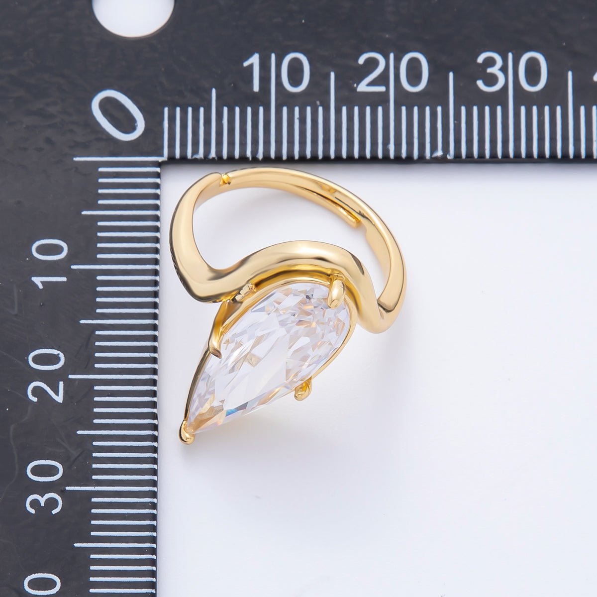 18K Gold Filled Sharp Teardrop CZ Round Adjustable Ring in Pink & Clear | O - A2208 - DLUXCA