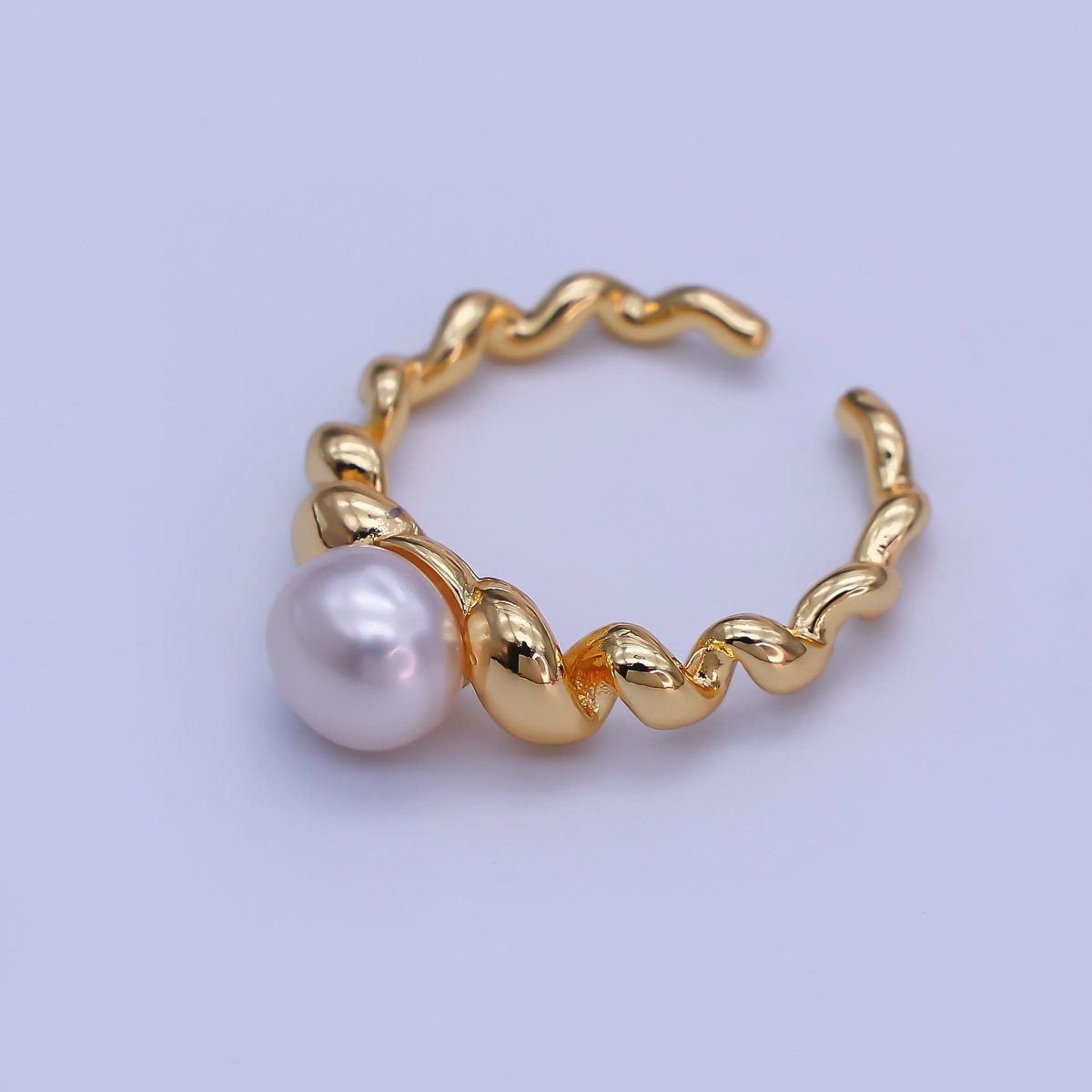 18K Gold Filled Shell Pearl Braided Twist Adjustable Ring in Gold & Silver | O - 1478 O - 1479 - DLUXCA