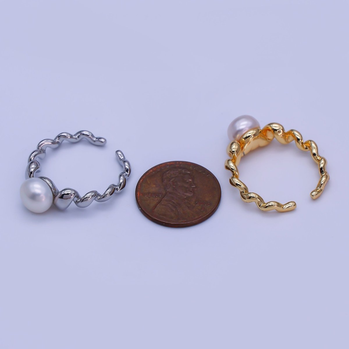 18K Gold Filled Shell Pearl Braided Twist Adjustable Ring in Gold & Silver | O - 1478 O - 1479 - DLUXCA