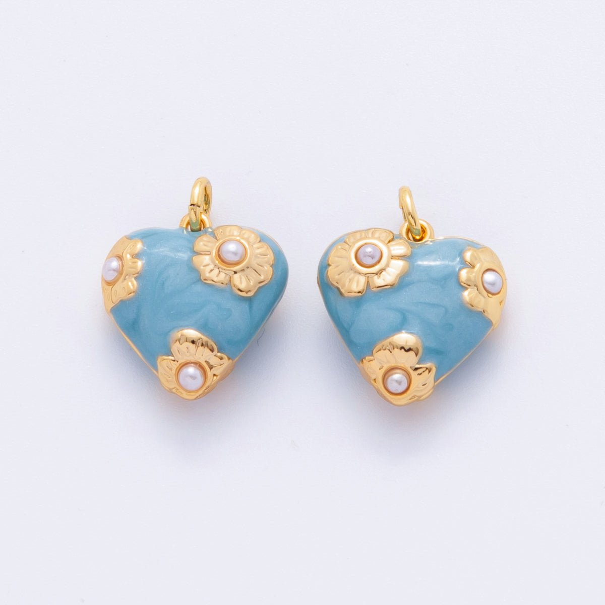 18K Gold Filled Shell Pearl Flower Chubby Heart Multidimensional 3D Charm | N260 - DLUXCA