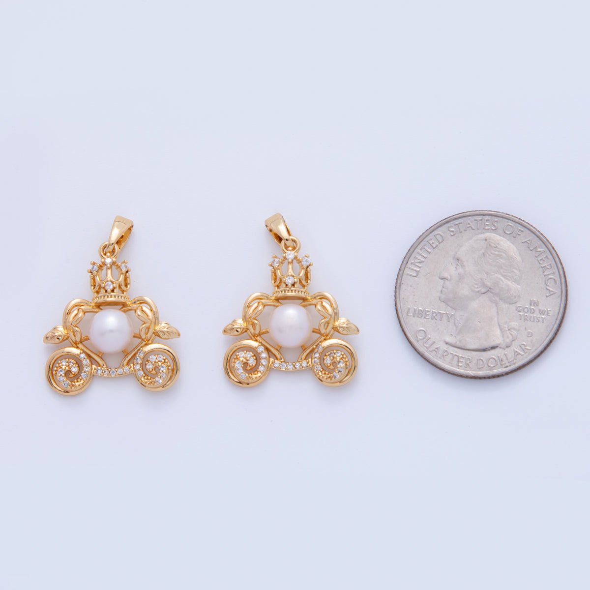 18K Gold Filled Shell Pearl Micro Paved CZ Carriage Pendant | AH753 - DLUXCA