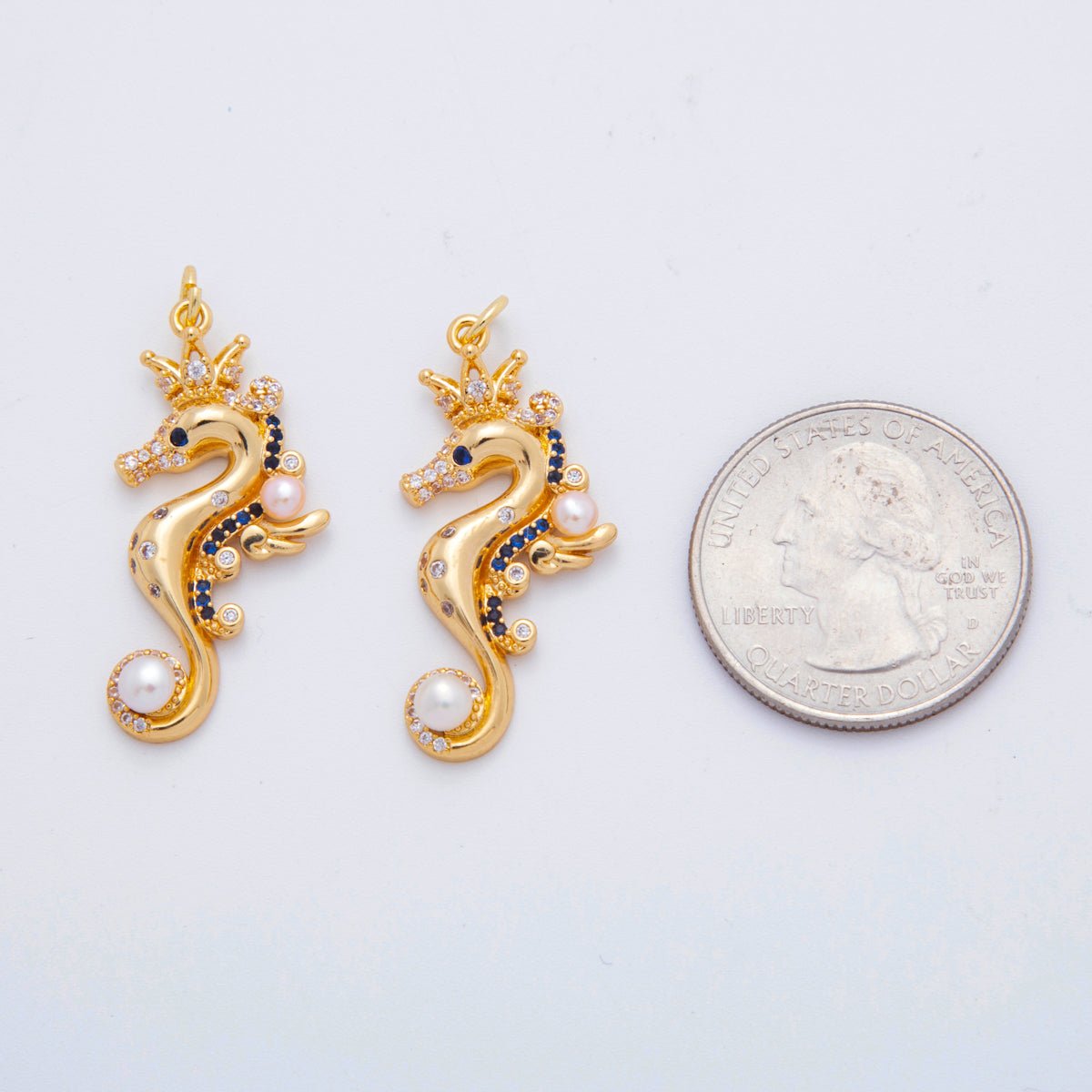 18K Gold Filled Shell Pearl Micro Paved CZ Sea Horse Charm | AF712 - DLUXCA