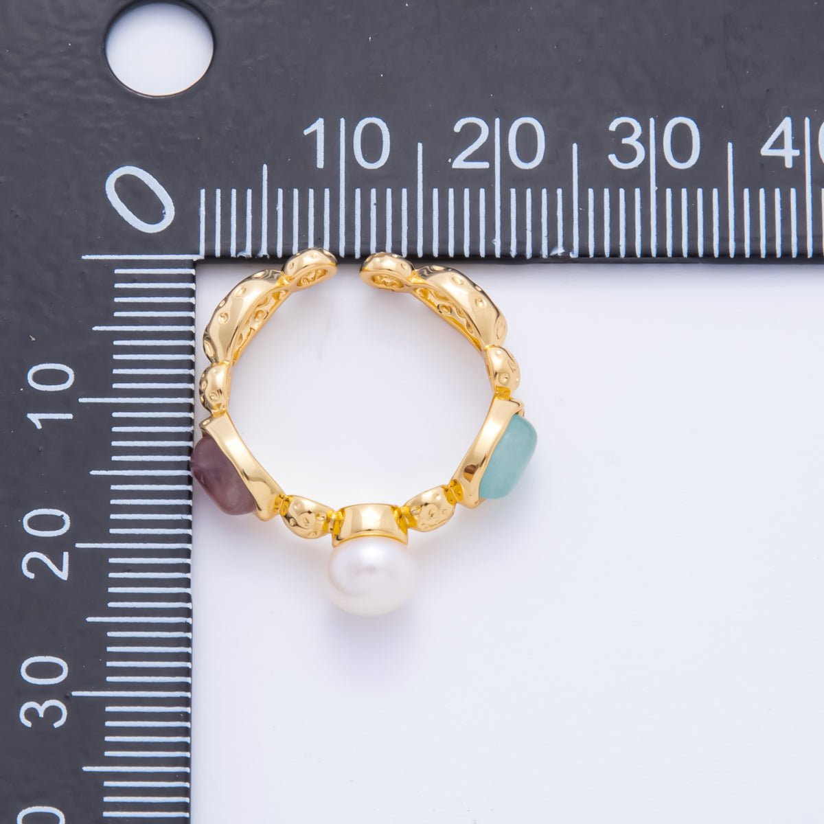 18K Gold Filled Shell Pearl Statement with Pastel Gemstones Adjustable Ring | O - 037 - DLUXCA
