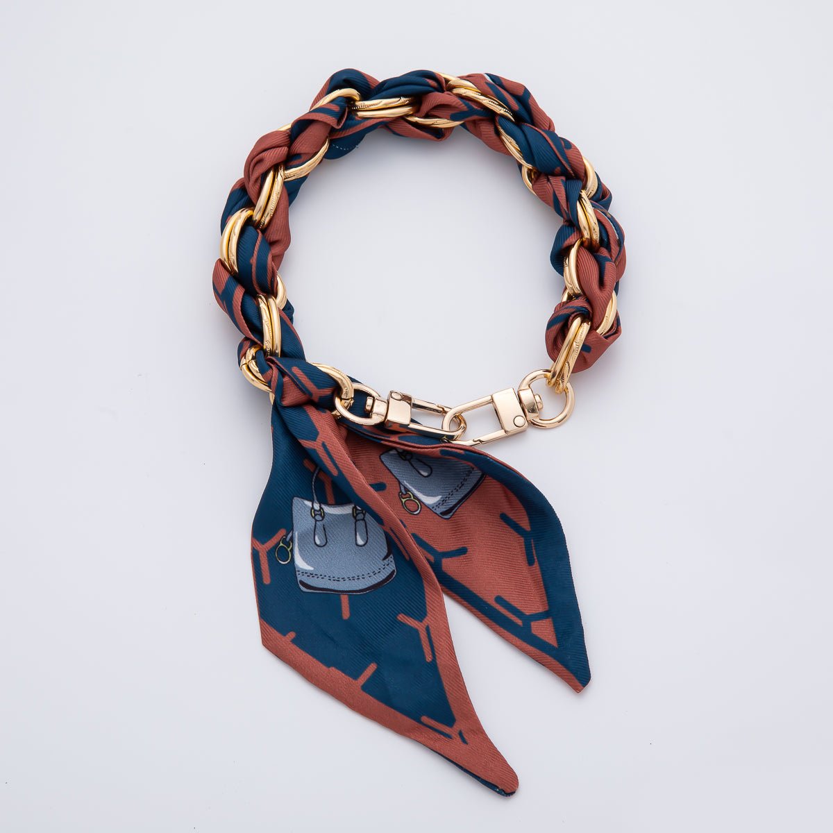 18K Gold Filled Silk Textile Knot Bag Charm Bracelet Keychain Accessories | WB - 00156 - WB - 00169 - DLUXCA