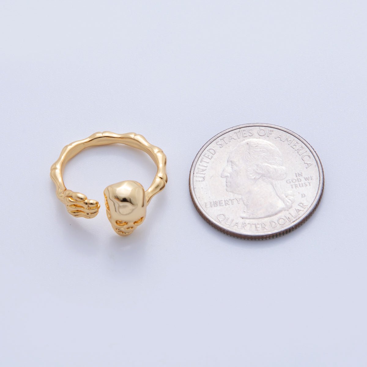 18K Gold Filled Skeleton Skull Head Molten Claw Wrap Ring | O1752 - DLUXCA