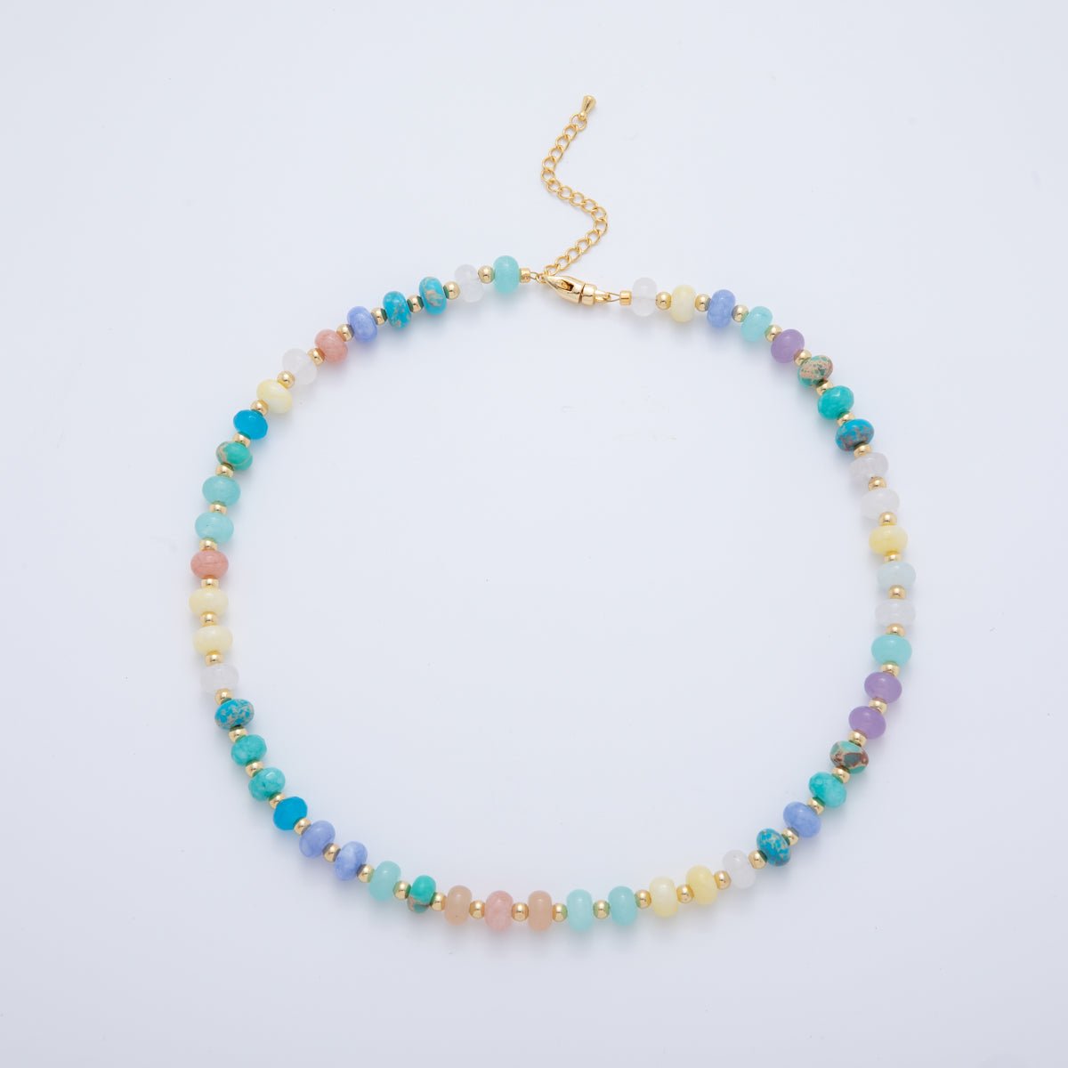 18K Gold Filled Splashed Earth & Sky Toned Color Colorful Gemstone Beaded Necklace 17.3 Inch with Extender | WA3302 - WA3315 - DLUXCA