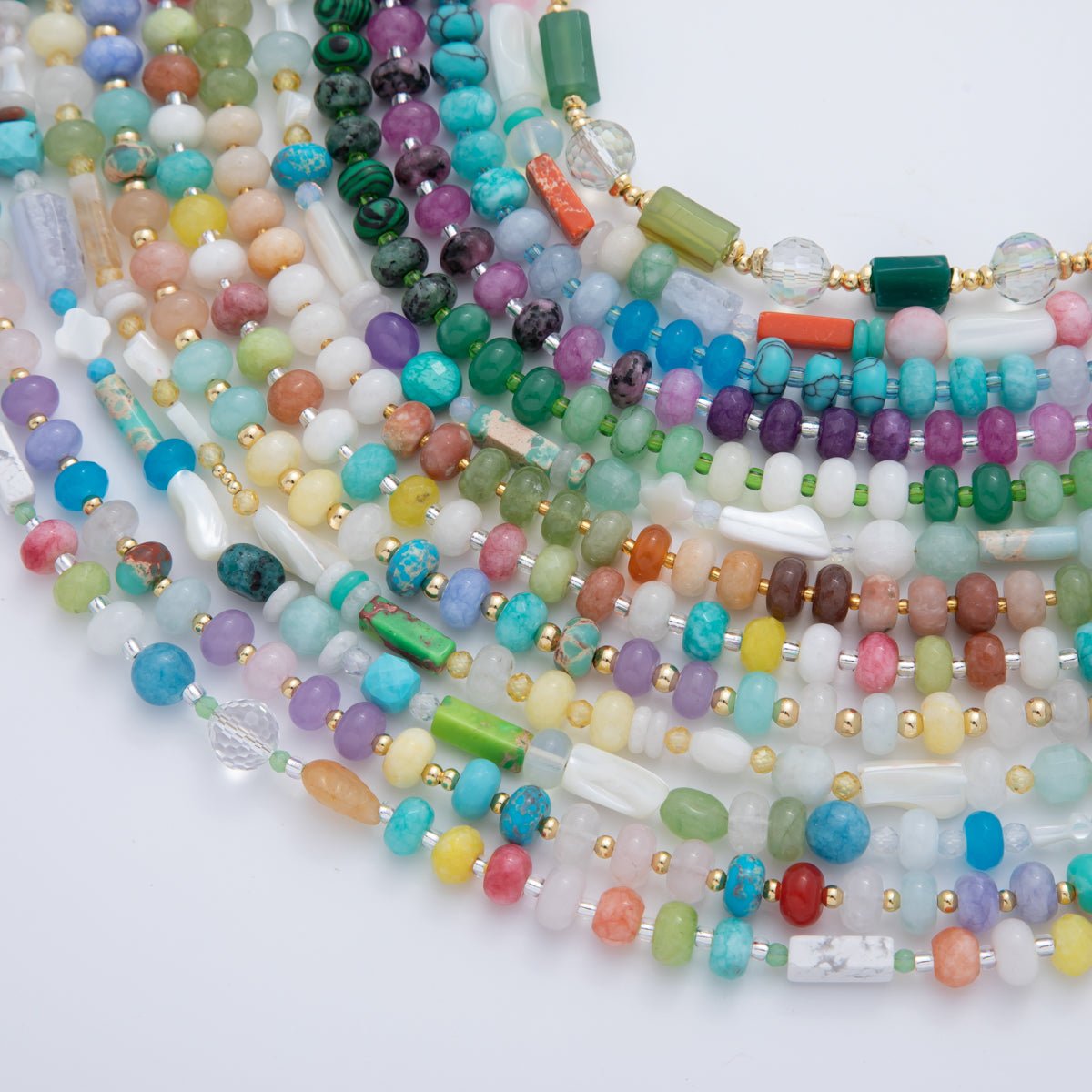 18K Gold Filled Splashed Earth & Sky Toned Color Colorful Gemstone Beaded Necklace 17.3 Inch with Extender | WA3302 - WA3315 - DLUXCA