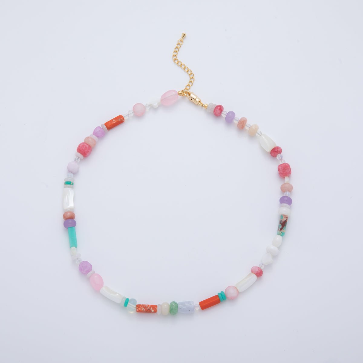 18K Gold Filled Splashed Earth & Sky Toned Color Colorful Gemstone Beaded Necklace 17.3 Inch with Extender | WA3302 - WA3315 - DLUXCA