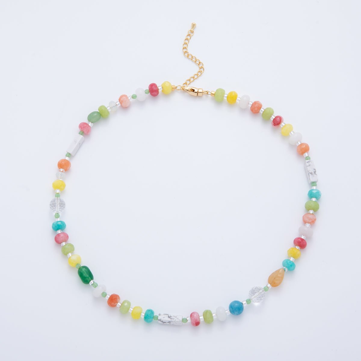 18K Gold Filled Splashed Earth & Sky Toned Color Colorful Gemstone Beaded Necklace 17.3 Inch with Extender | WA3302 - WA3315 - DLUXCA