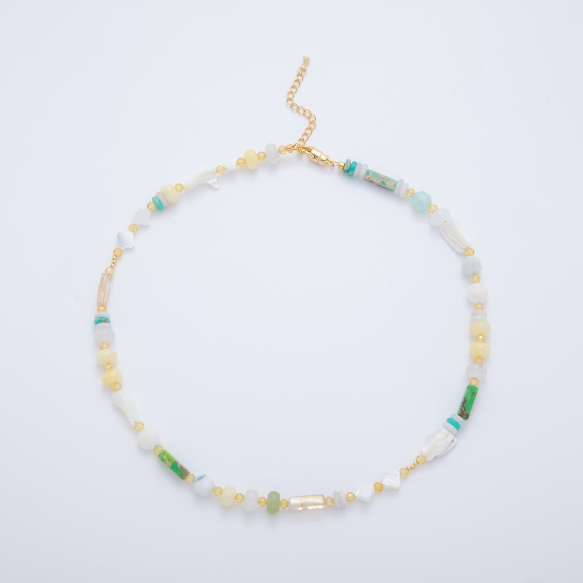 18K Gold Filled Splashed Earth & Sky Toned Color Colorful Gemstone Beaded Necklace 17.3 Inch with Extender | WA3302 - WA3315 - DLUXCA