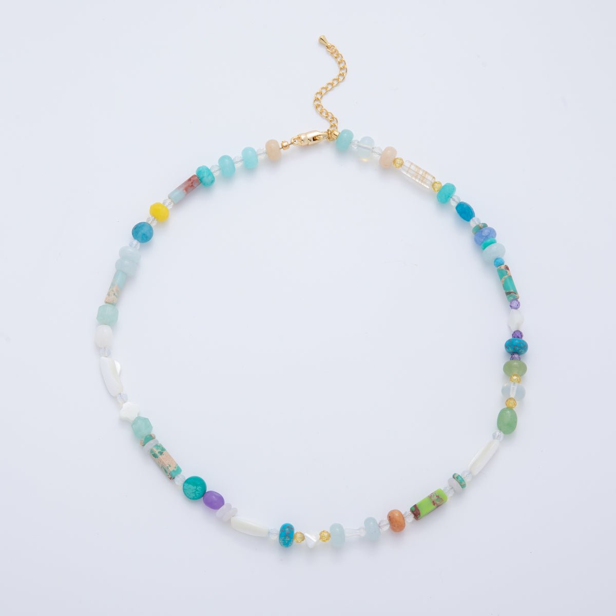 18K Gold Filled Splashed Earth & Sky Toned Color Colorful Gemstone Beaded Necklace 17.3 Inch with Extender | WA3302 - WA3315 - DLUXCA