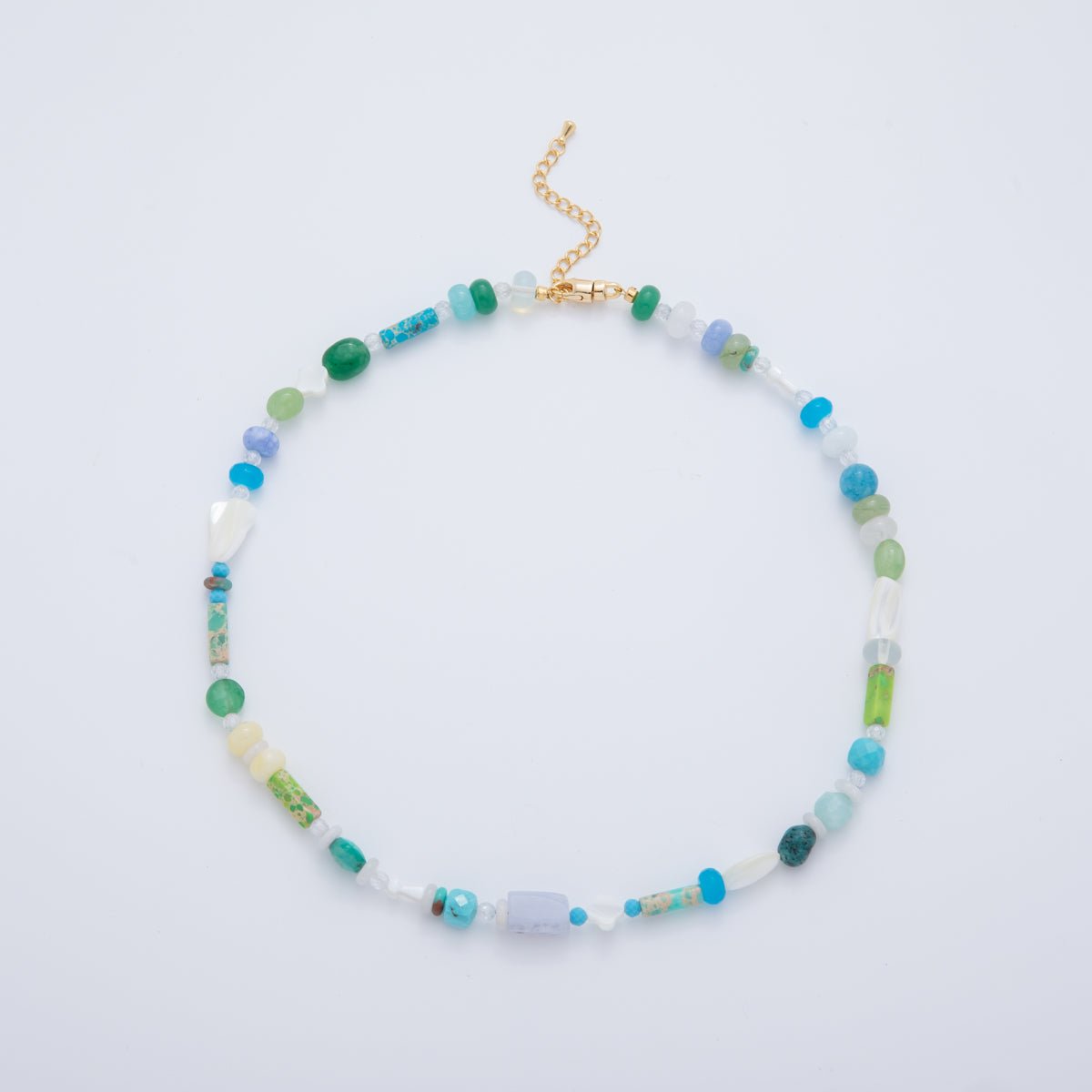 18K Gold Filled Splashed Earth & Sky Toned Color Colorful Gemstone Beaded Necklace 17.3 Inch with Extender | WA3302 - WA3315 - DLUXCA