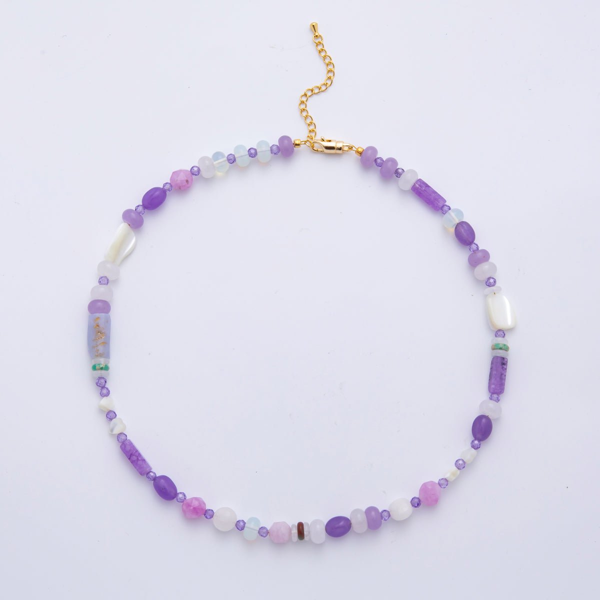 18K Gold Filled Splashed Earth & Sky Toned Color Colorful Gemstone Beaded Necklace 17.3 Inch with Extender | WA3302 - WA3315 - DLUXCA