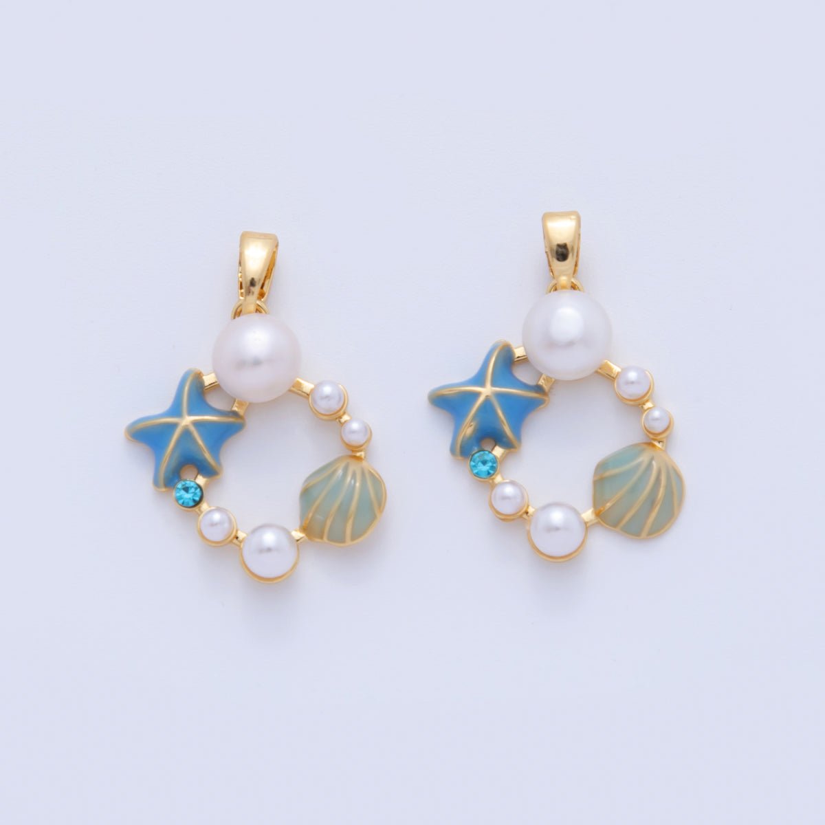 18K Gold Filled Star Fish Clam Shell Sea Foam Open Pendant | AH754 - DLUXCA