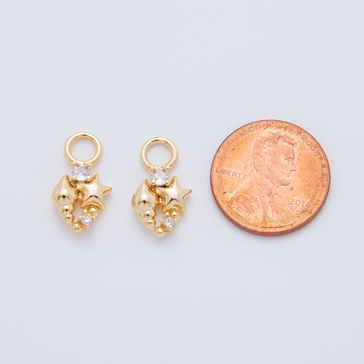 18K Gold Filled Starfish Clam Shell CZ Add - On Drop Earring Charm | AF754 - DLUXCA