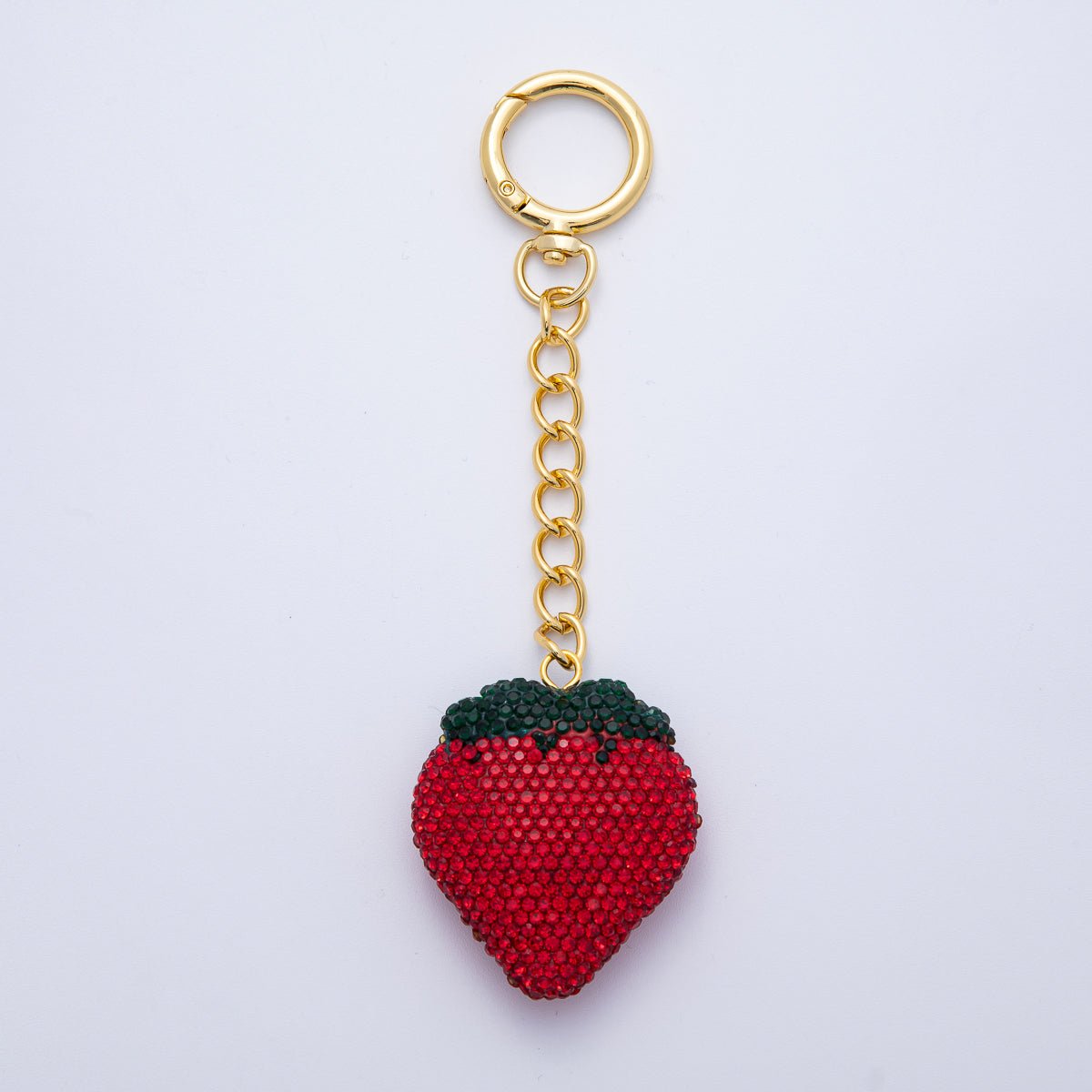 18K Gold Filled Strawberry Bedazzled Bag Charm Keychain Push Gate Accessories | WB - 00248 ~ WB - 00253 - DLUXCA