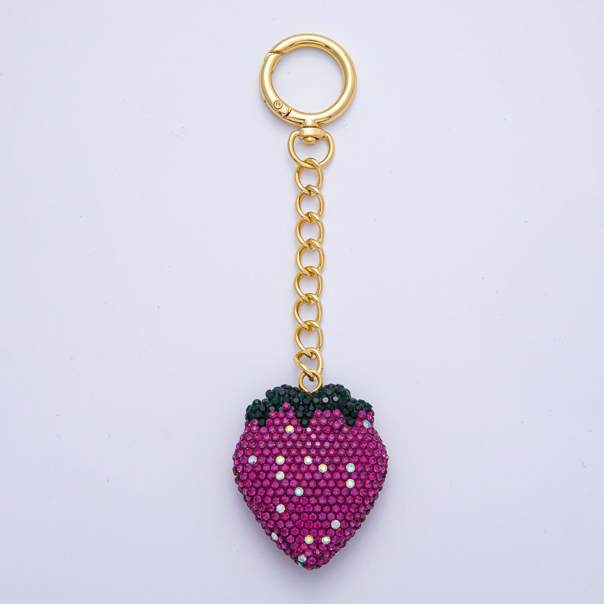 18K Gold Filled Strawberry Bedazzled Bag Charm Keychain Push Gate Accessories | WB - 00248 ~ WB - 00253 - DLUXCA