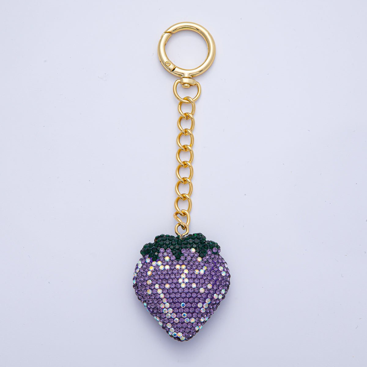 18K Gold Filled Strawberry Bedazzled Bag Charm Keychain Push Gate Accessories | WB - 00248 ~ WB - 00253 - DLUXCA