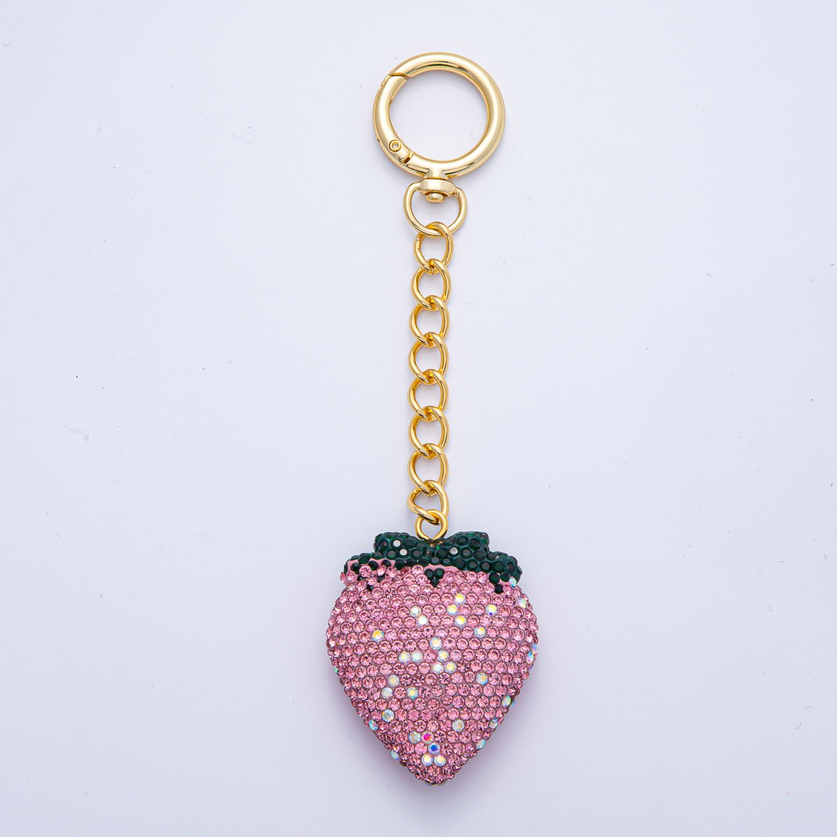 18K Gold Filled Strawberry Bedazzled Bag Charm Keychain Push Gate Accessories | WB - 00248 ~ WB - 00253 - DLUXCA