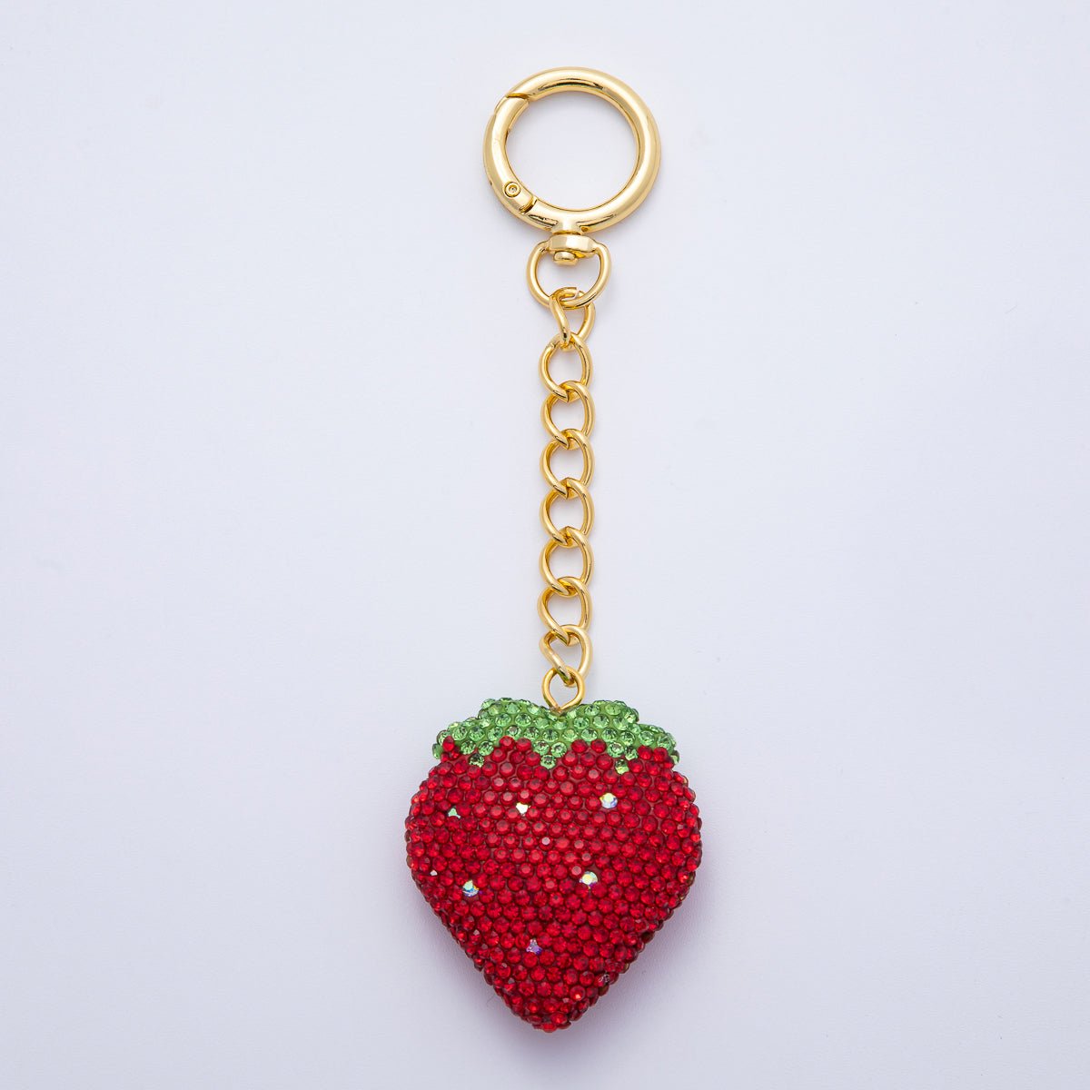 18K Gold Filled Strawberry Bedazzled Bag Charm Keychain Push Gate Accessories | WB - 00248 ~ WB - 00253 - DLUXCA