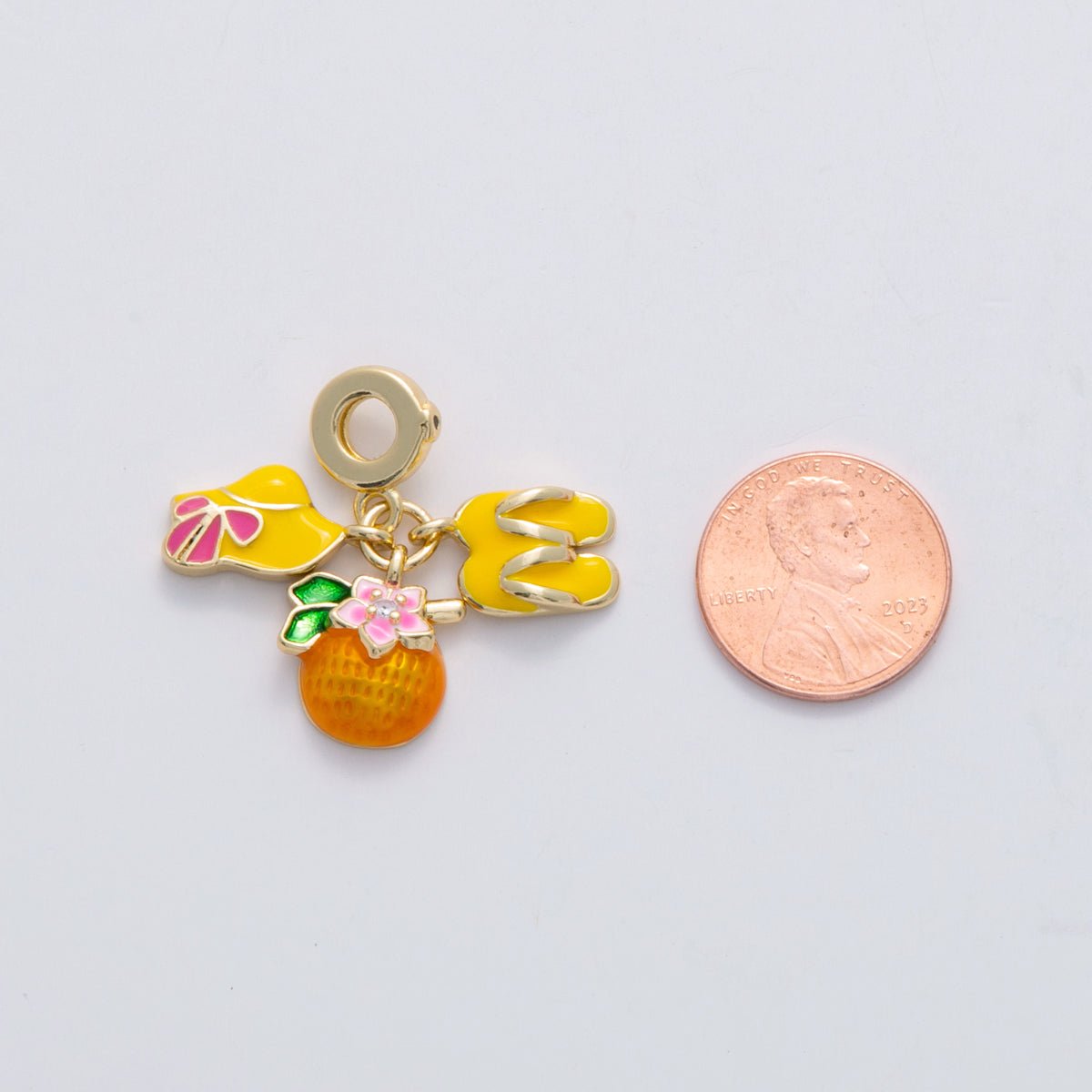 18K Gold Filled Summer Holiday Citrus Hat Flip Flops Rhondelle Drop Pendant | C202 - DLUXCA
