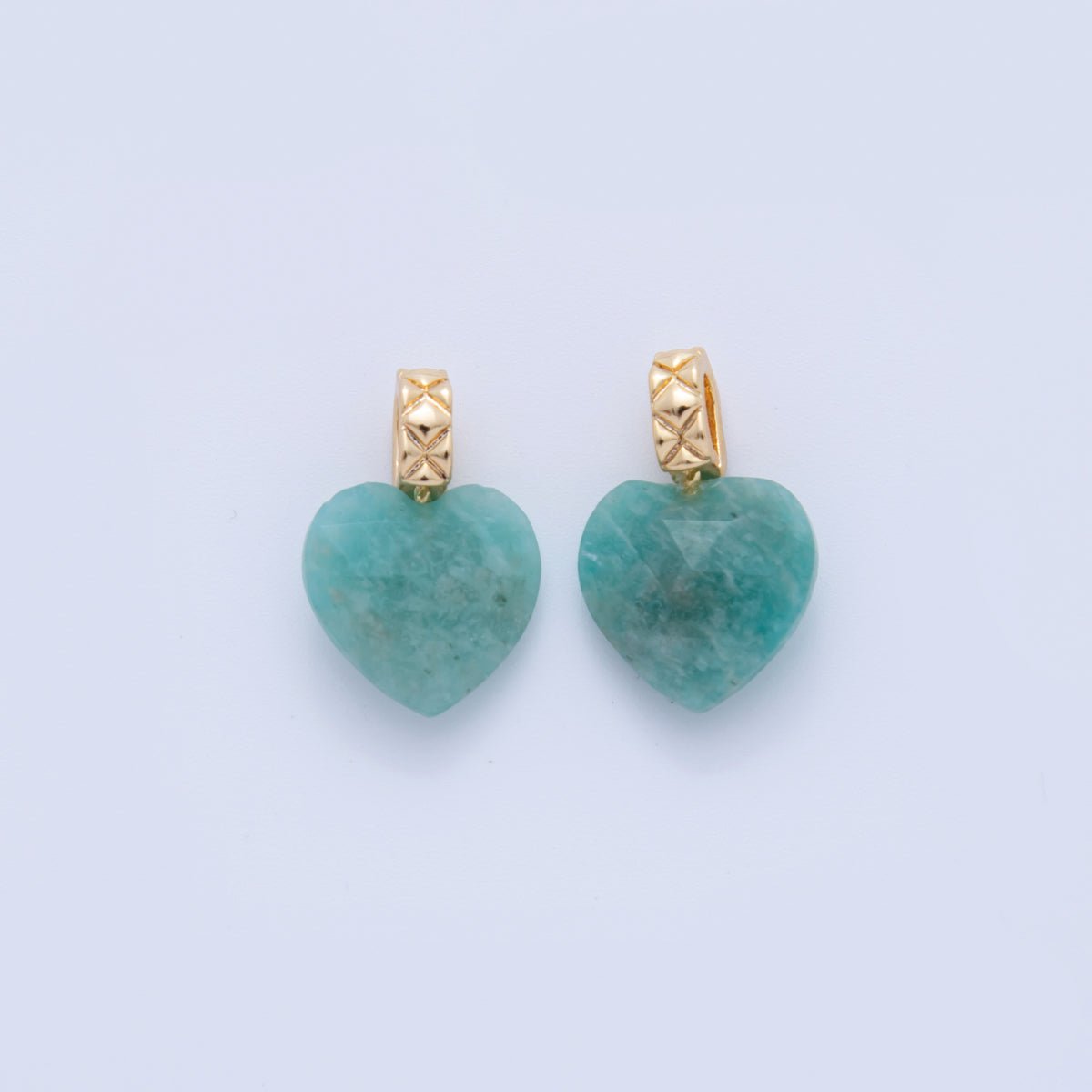 18K Gold Filled Teal Amazonite Gemstone Heart Quilted Bail Pendant | AF351 - DLUXCA