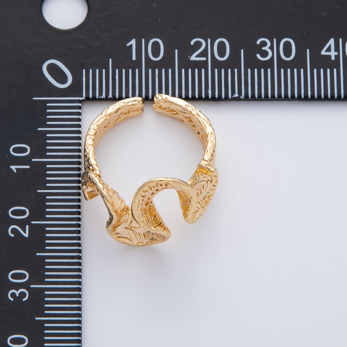 18K Gold Filled Textured Curved Wave Band Adjustable Ring | O596 - DLUXCA