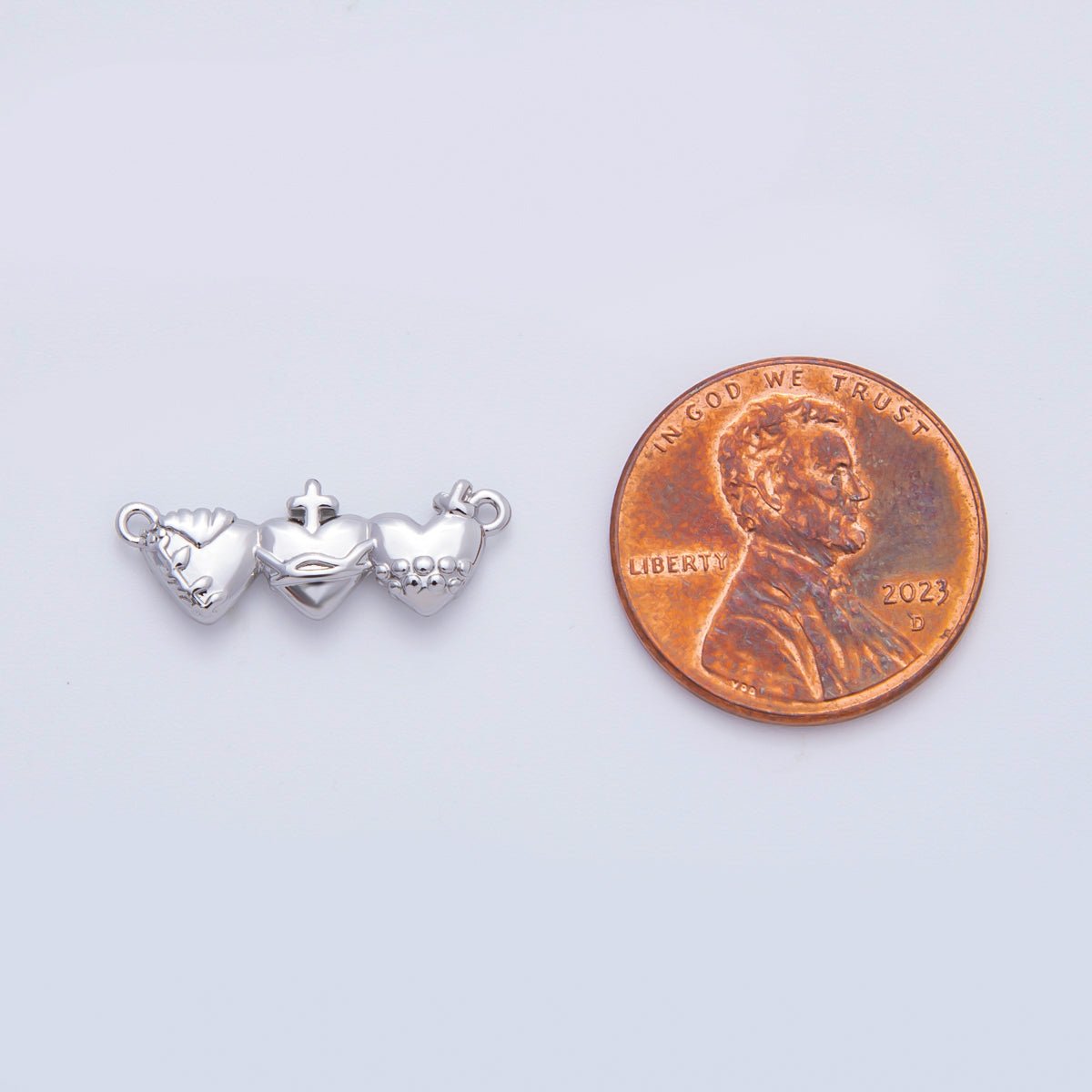 18K Gold Filled Three Sacred Hearts of the Holy Family Connector in Gold & Silver | Y158 - DLUXCA