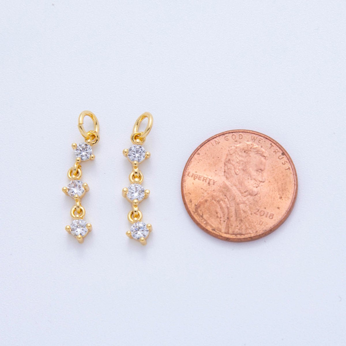 18K Gold Filled Triple Clear CZ Drop Mini Charm | X433 - DLUXCA