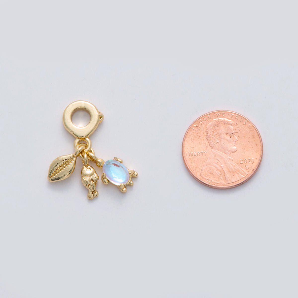 18K Gold Filled Turtle Fish Conch Shell Rhondelle Drop Pendant | C101 - DLUXCA