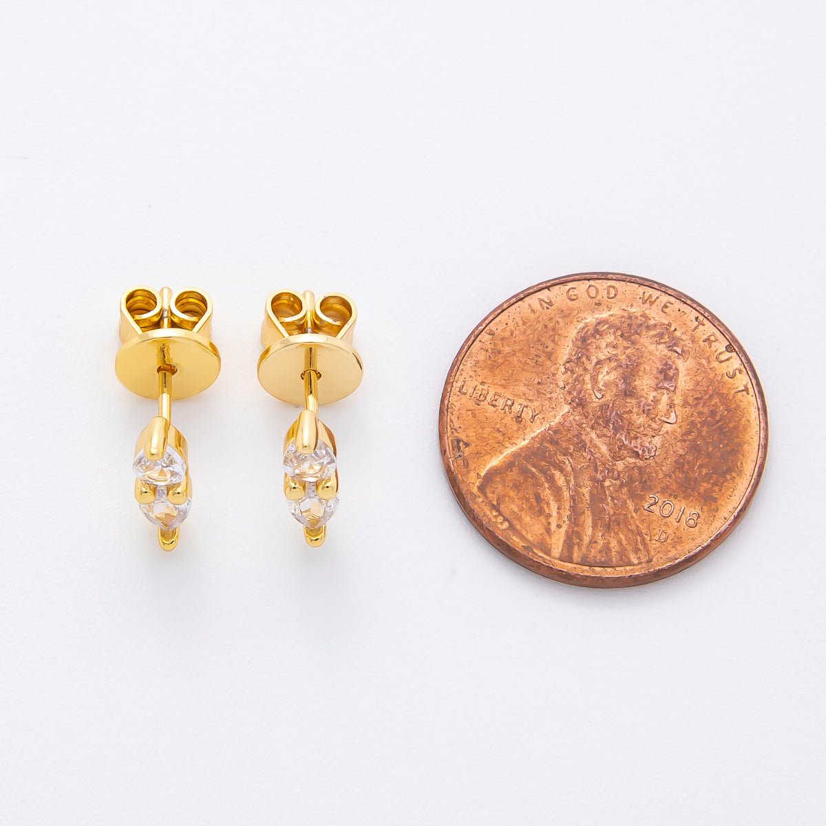 18K Gold Filled Twin Teardrop Linear CZ Dainty Studs Earrings | AJ203 - DLUXCA