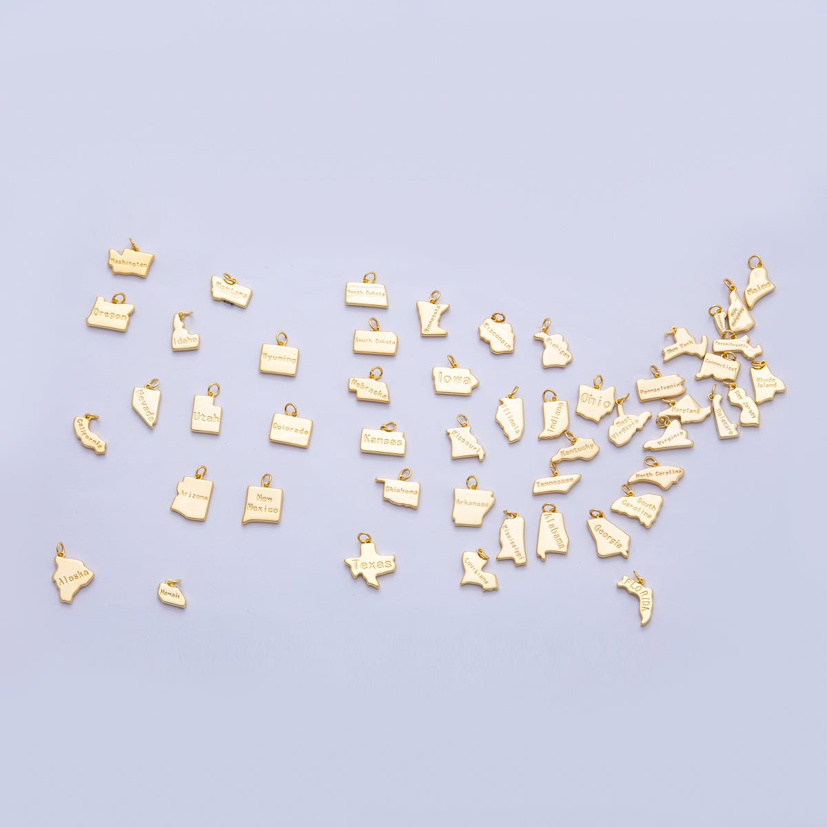 18K Gold Filled United States of America State Map Charm in Gold & Silver | AK064 - AK113 - DLUXCA