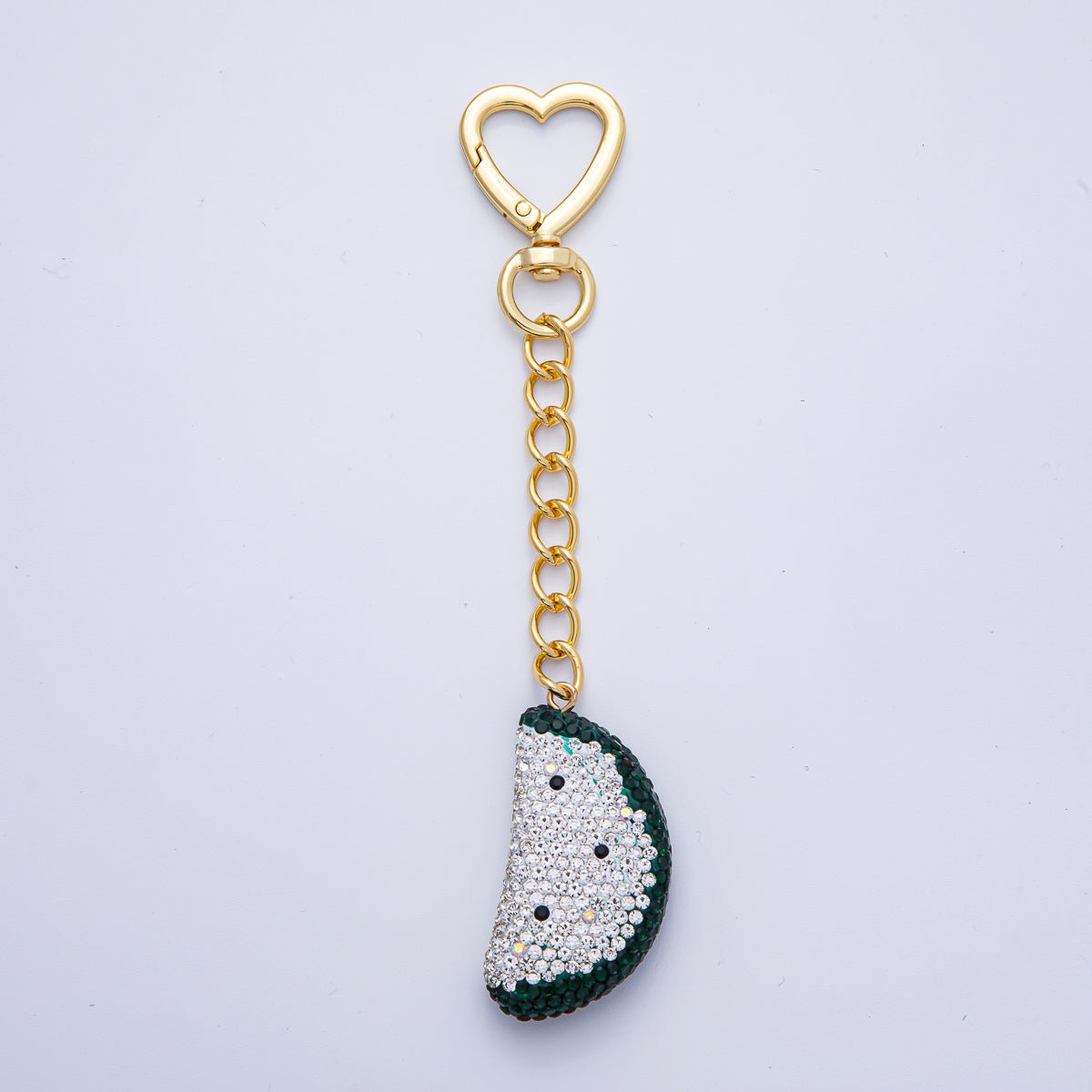 18K Gold Filled Watermelon Bedazzled Bag Charm Heart Push Gate Keychain Accessories | WB - 00239 - DLUXCA