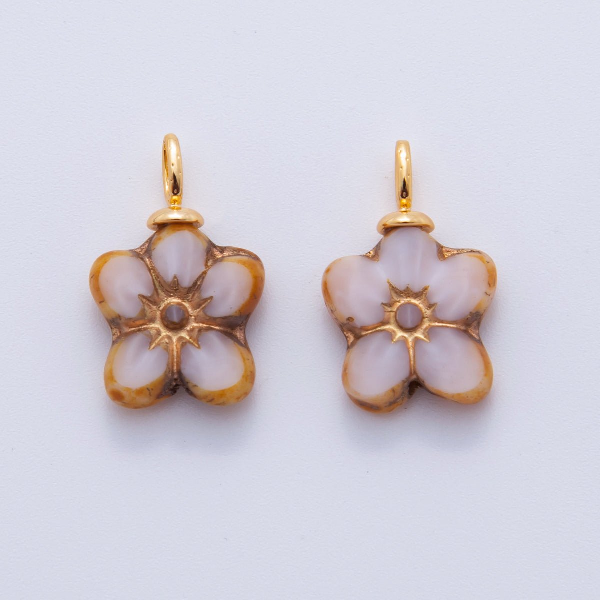 18K Gold Filled White, Black Gold Lined Flower Acrylic Drop Charm | AF719 - DLUXCA