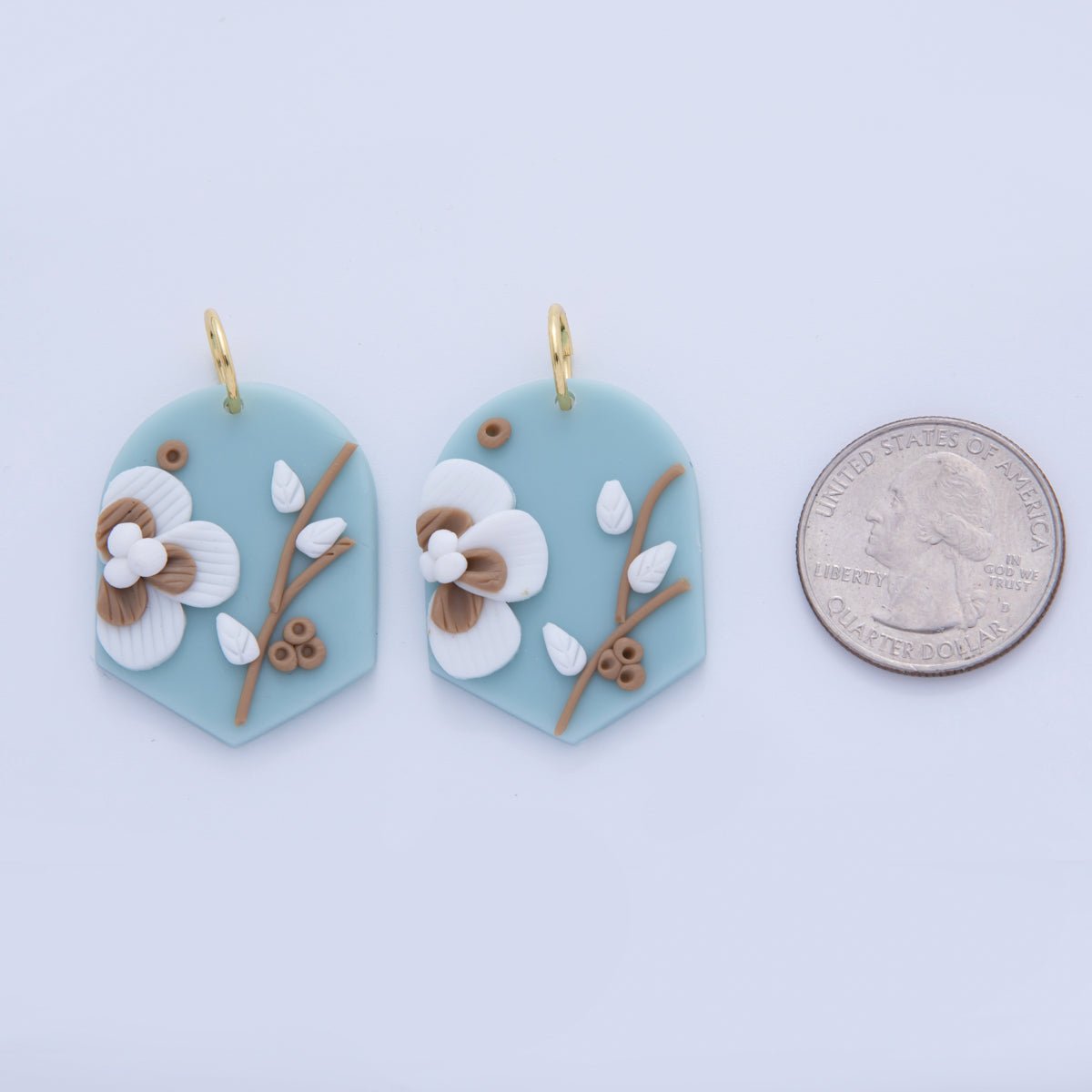 18K Gold Filled White Flower Plant Blue Polymer Clay Charm | AF364 - DLUXCA