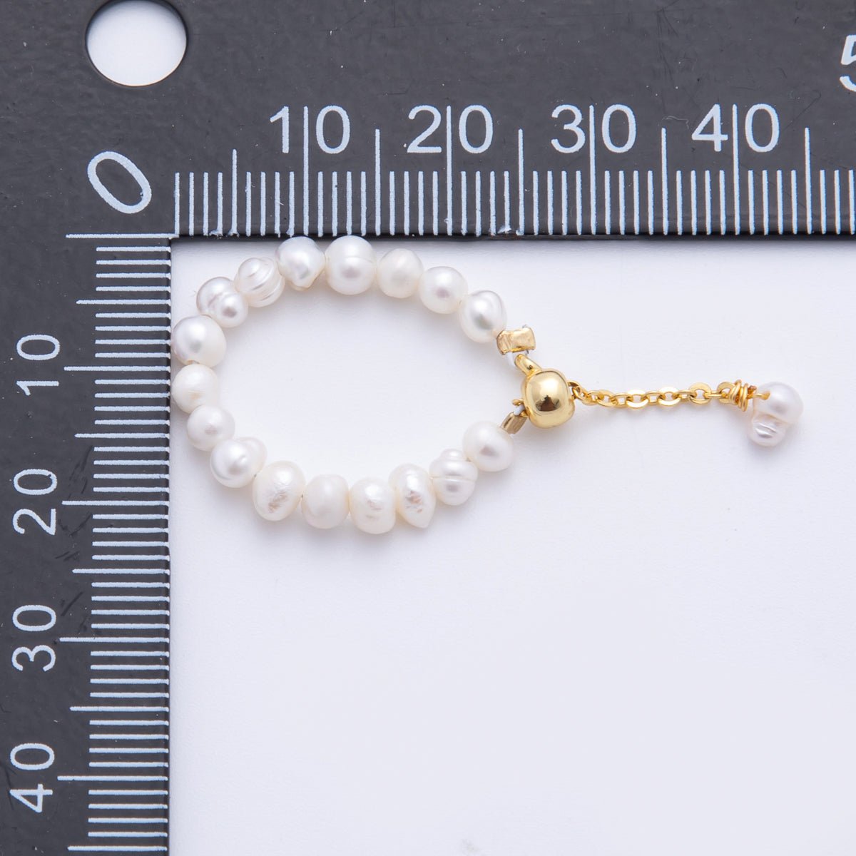18K Gold Filled White Freshwater Pearl Handmade Adjustable Slider Stretch Ring | O054 - DLUXCA