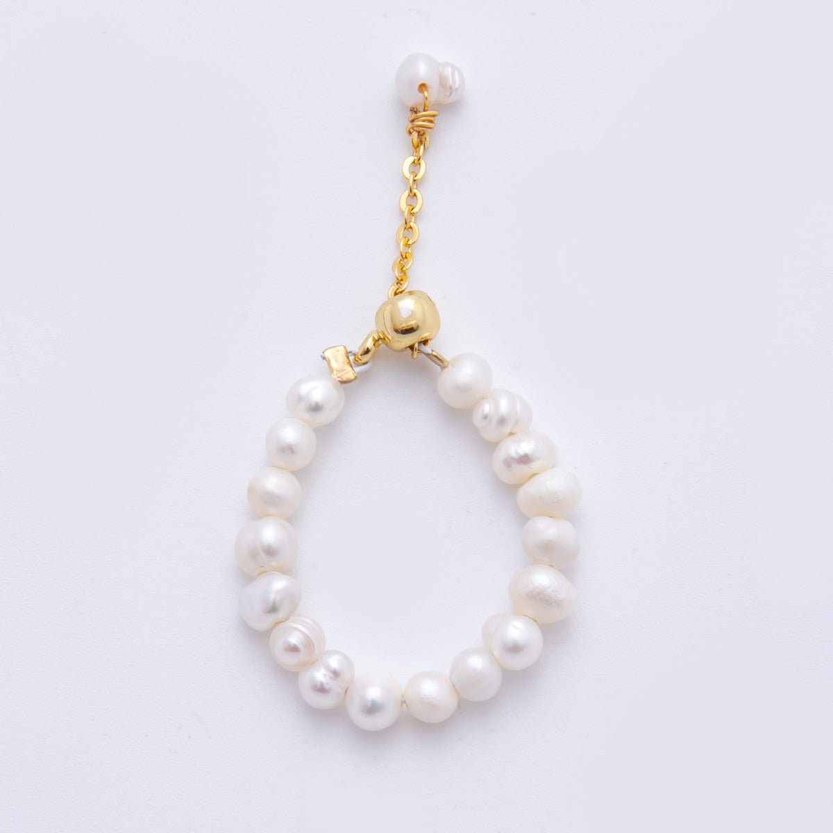 18K Gold Filled White Freshwater Pearl Handmade Adjustable Slider Stretch Ring | O054 - DLUXCA
