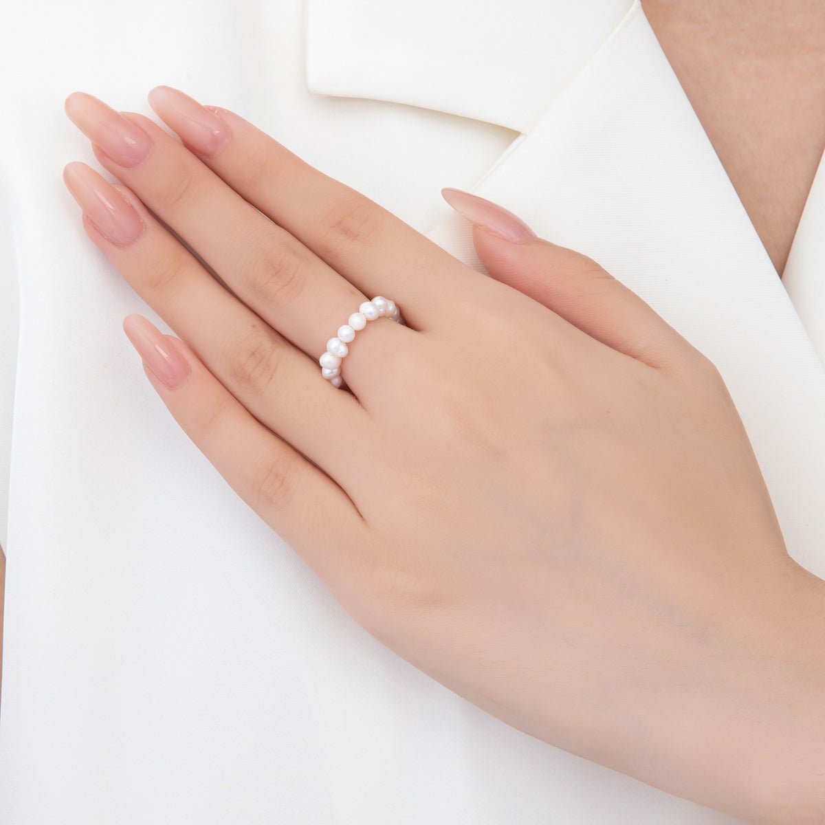 18K Gold Filled White Freshwater Pearl Handmade Adjustable Slider Stretch Ring | O054 - DLUXCA